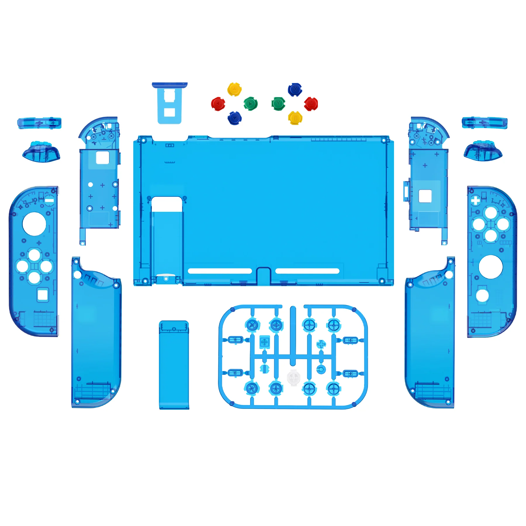 eXtremeRate Replacement Full Set Shells with Buttons for Nintendo Switch - Crystal Clear Blue - Image 2