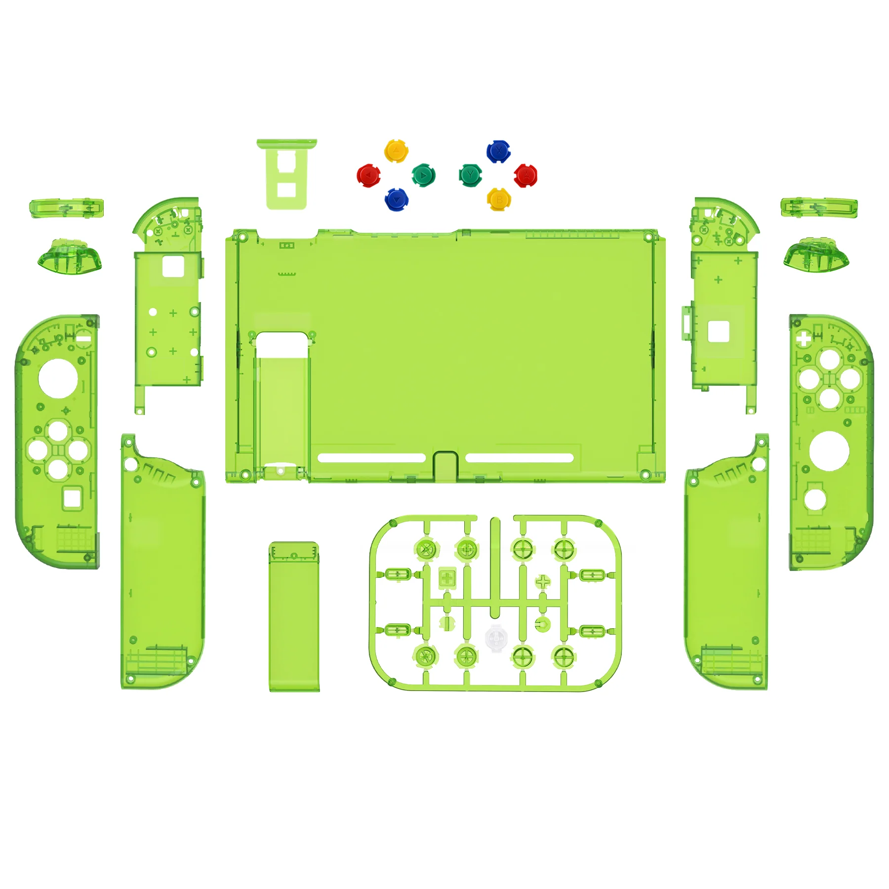 eXtremeRate Replacement Full Set Shells with Buttons for Nintendo Switch - Crystal Clear Green - Image 2