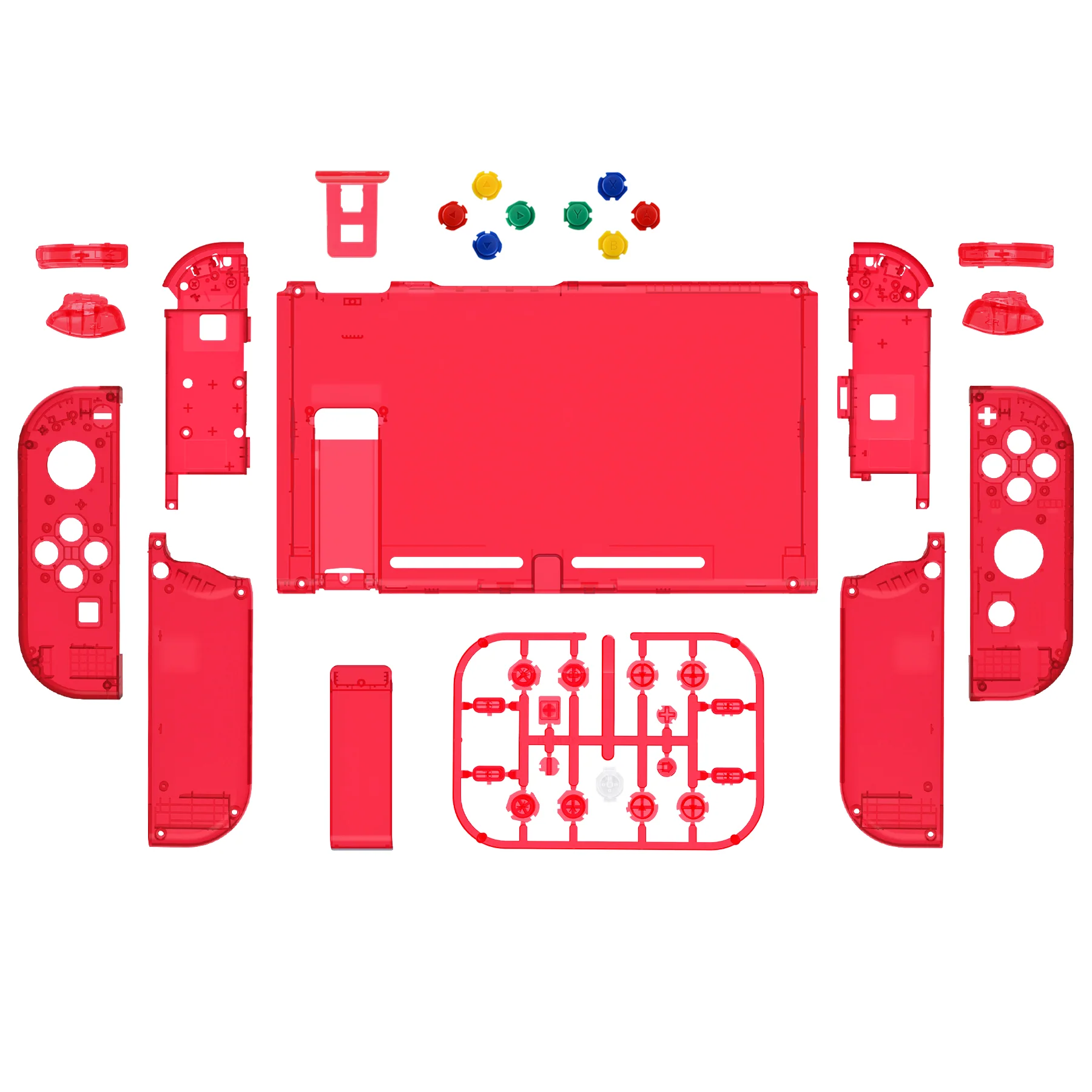 eXtremeRate Replacement Full Set Shells with Buttons for Nintendo Switch - Crystal Clear Red - Image 2