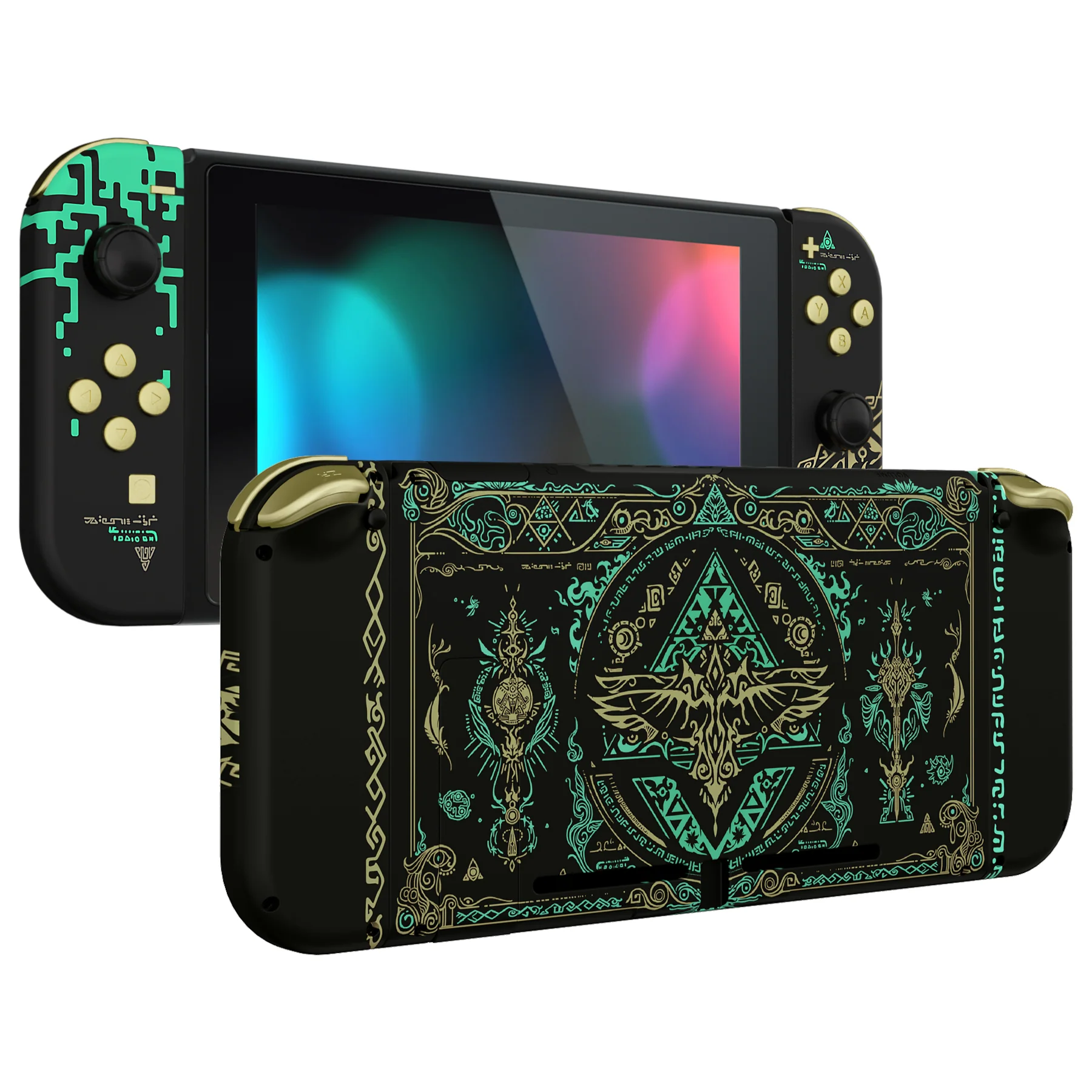eXtremeRate Replacement Full Set Shells with Buttons for Nintendo Switch - Glow in Dark - Totem of Kingdom Black - Image 5