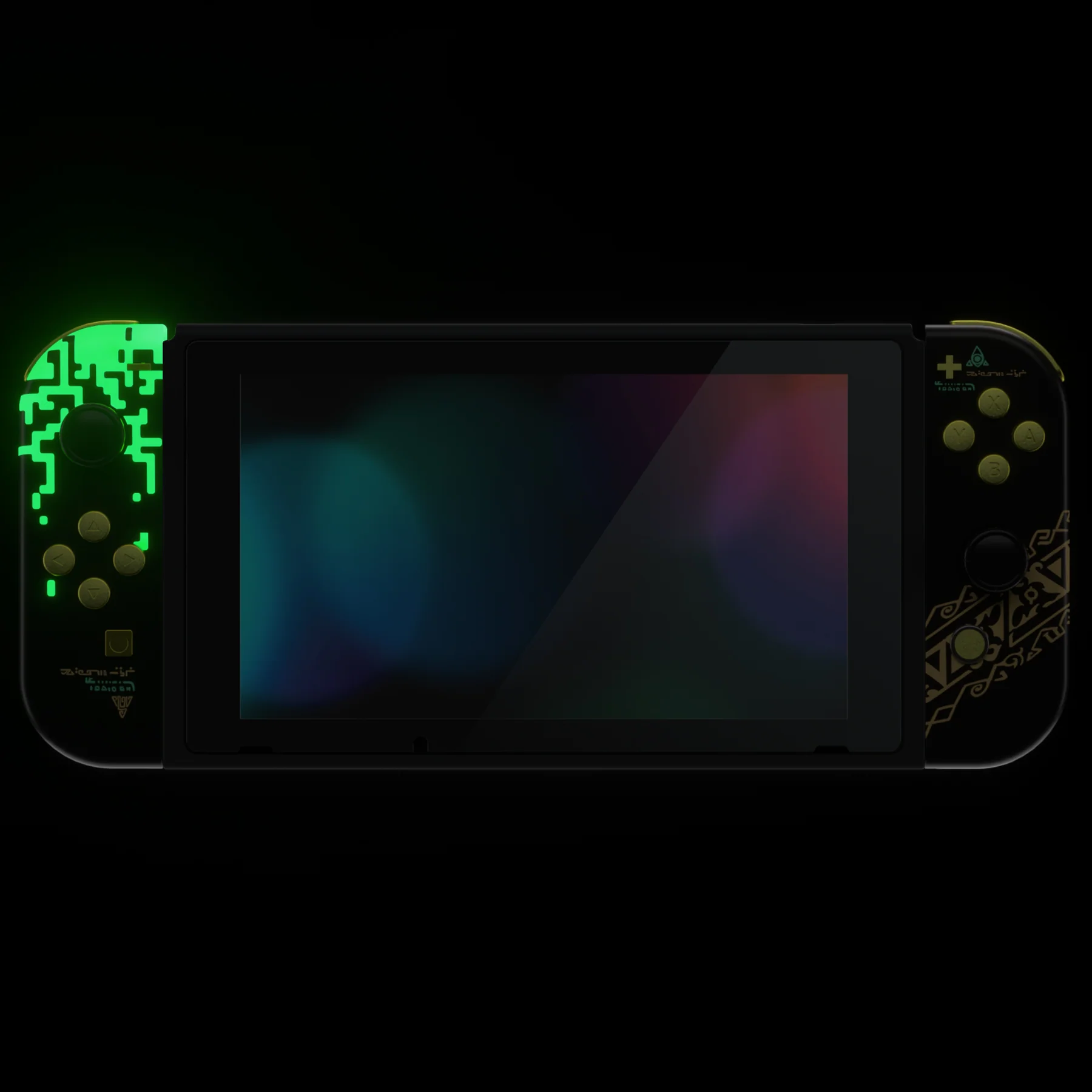 eXtremeRate Replacement Full Set Shells with Buttons for Nintendo Switch - Glow in Dark - Totem of Kingdom Black - Image 7