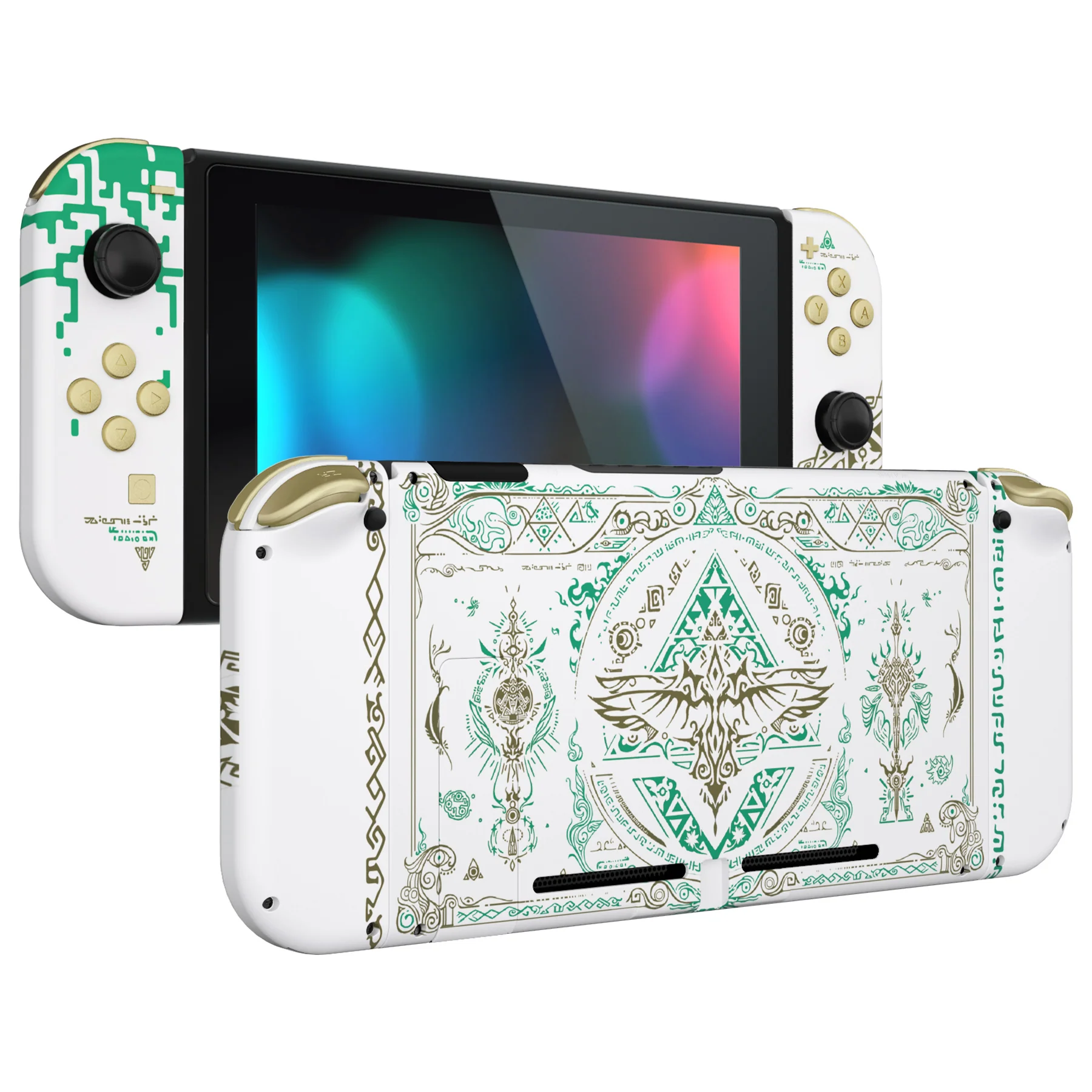 eXtremeRate Replacement Full Set Shells with Buttons for Nintendo Switch - Glow in Dark - Totem of Kingdom White - Image 5
