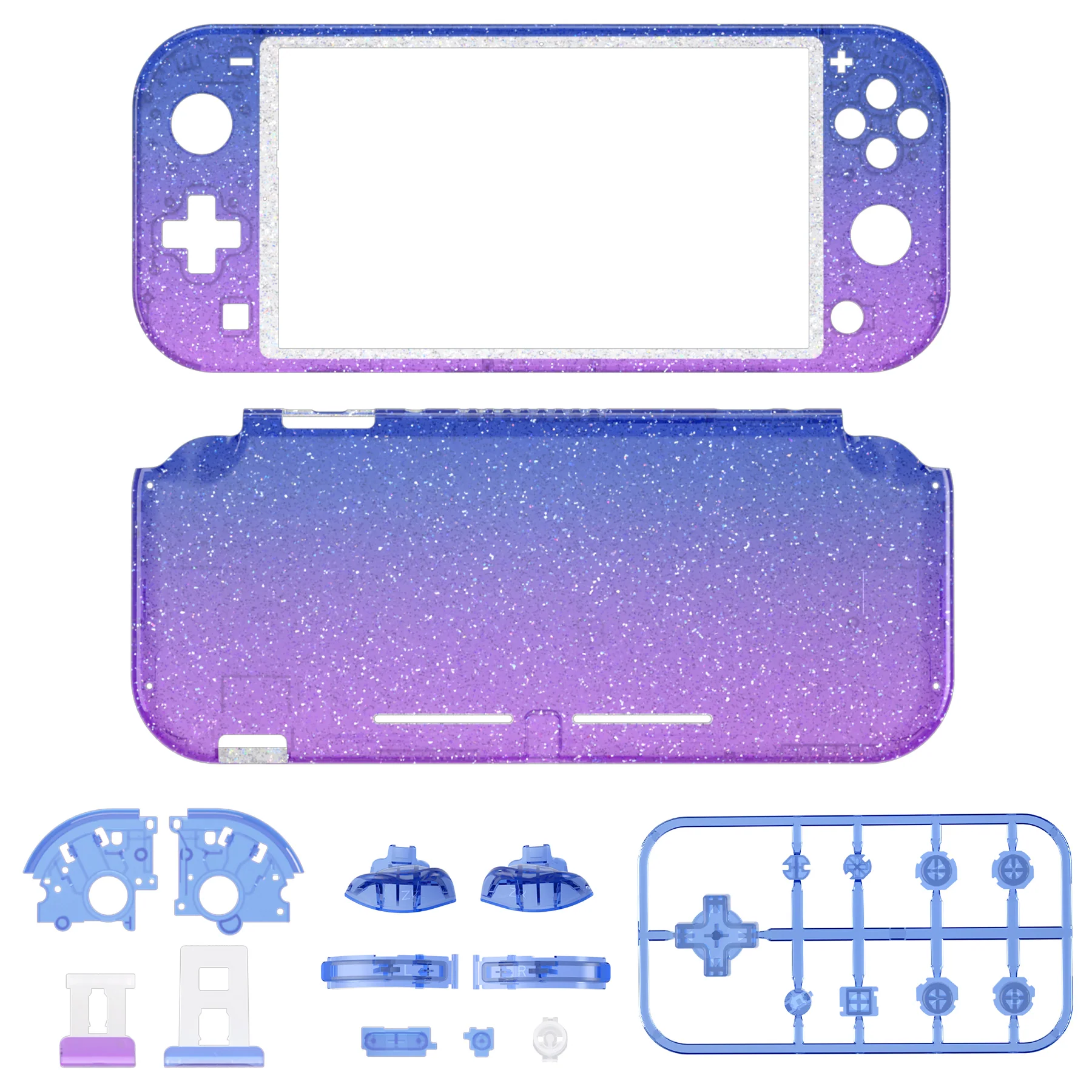 eXtremeRate Replacement Full Set Shells with Buttons Kits & Screen Protector for Nintendo Switch Lite - Glitter Gradient Translucent Bluebell - Image 2