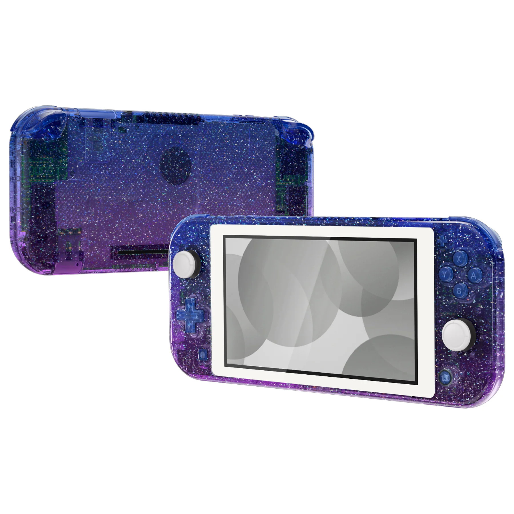 eXtremeRate Replacement Full Set Shells with Buttons Kits & Screen Protector for Nintendo Switch Lite - Glitter Gradient Translucent Bluebell - Image 4
