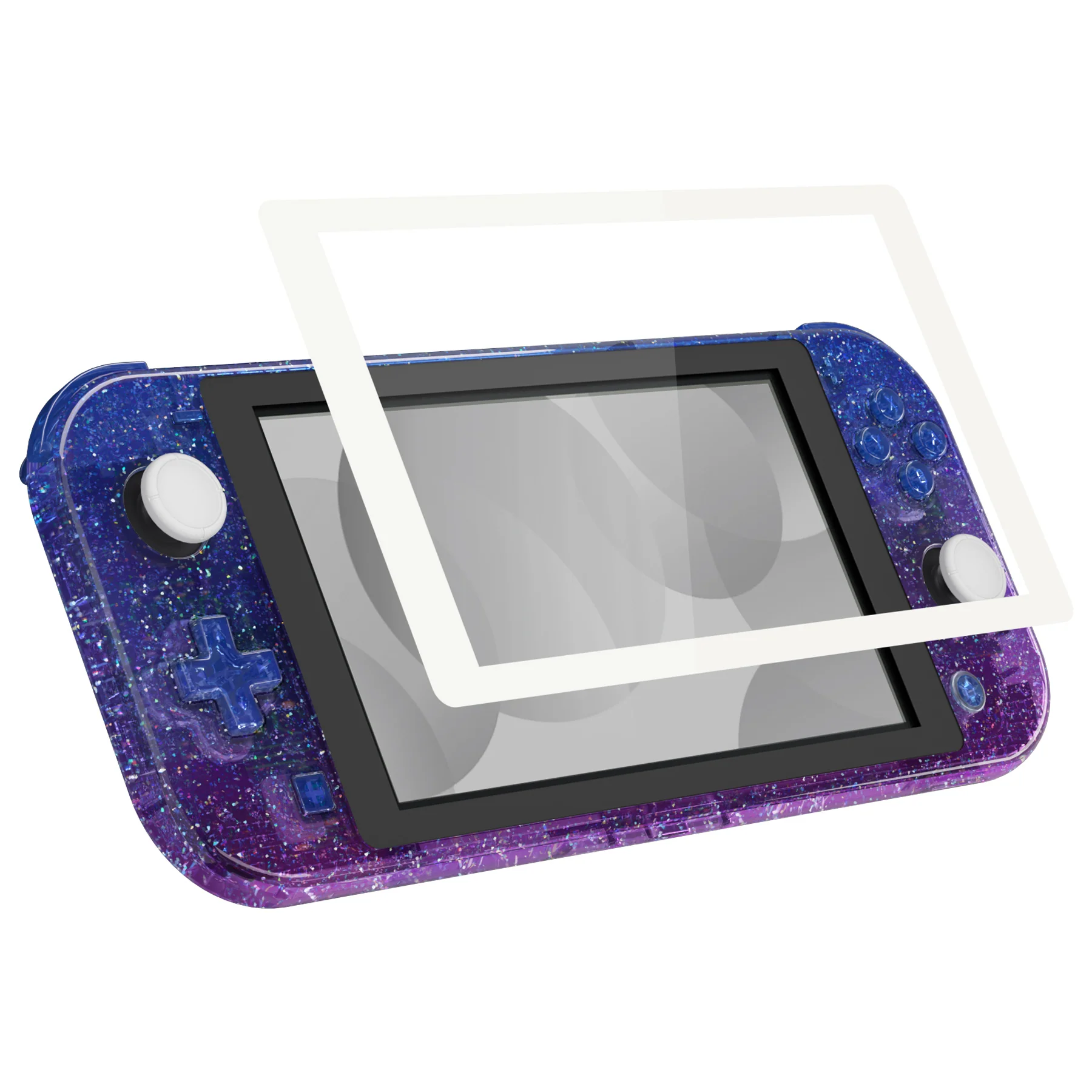 eXtremeRate Replacement Full Set Shells with Buttons Kits & Screen Protector for Nintendo Switch Lite - Glitter Gradient Translucent Bluebell - Image 5
