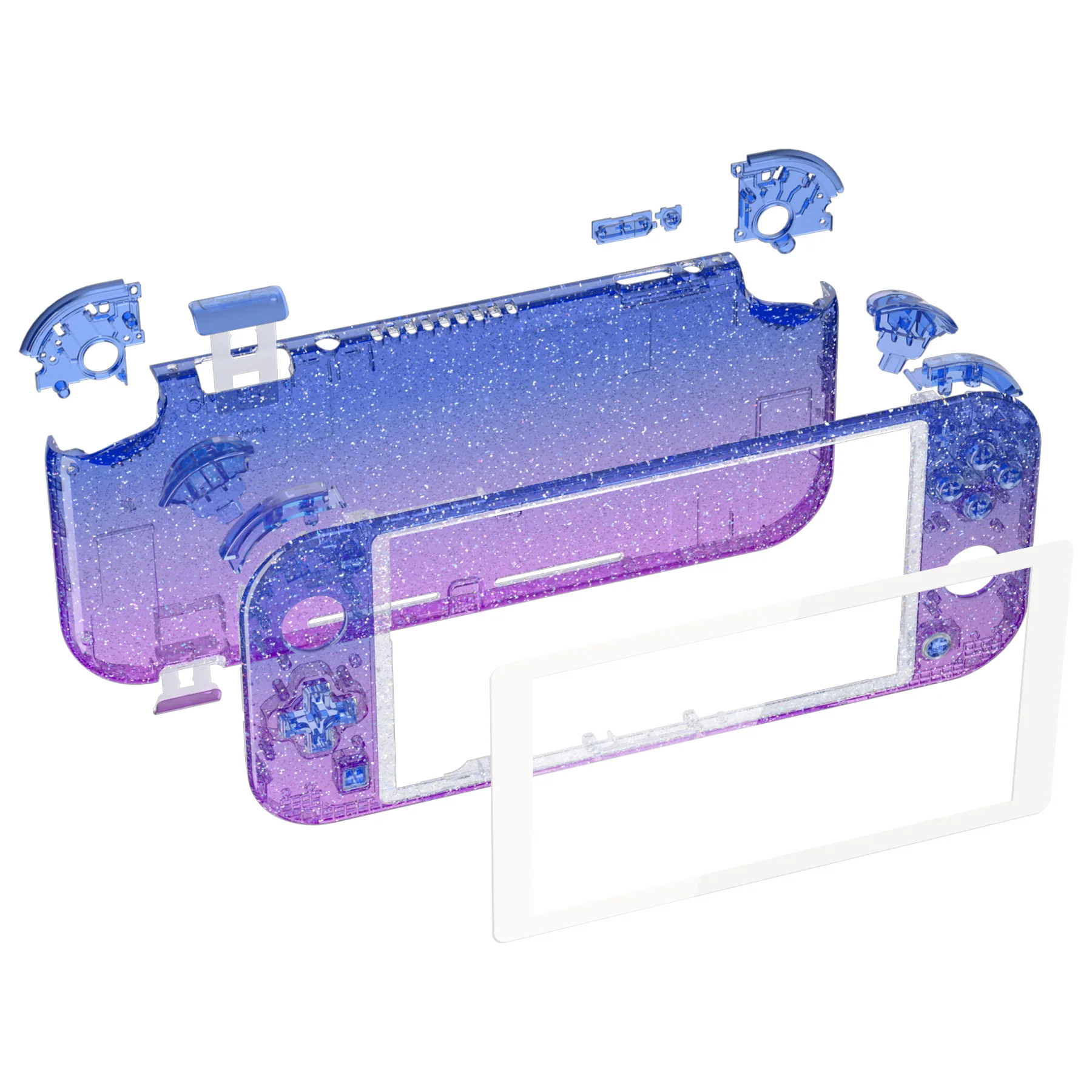 eXtremeRate Replacement Full Set Shells with Buttons Kits & Screen Protector for Nintendo Switch Lite - Glitter Gradient Translucent Bluebell - Image 8