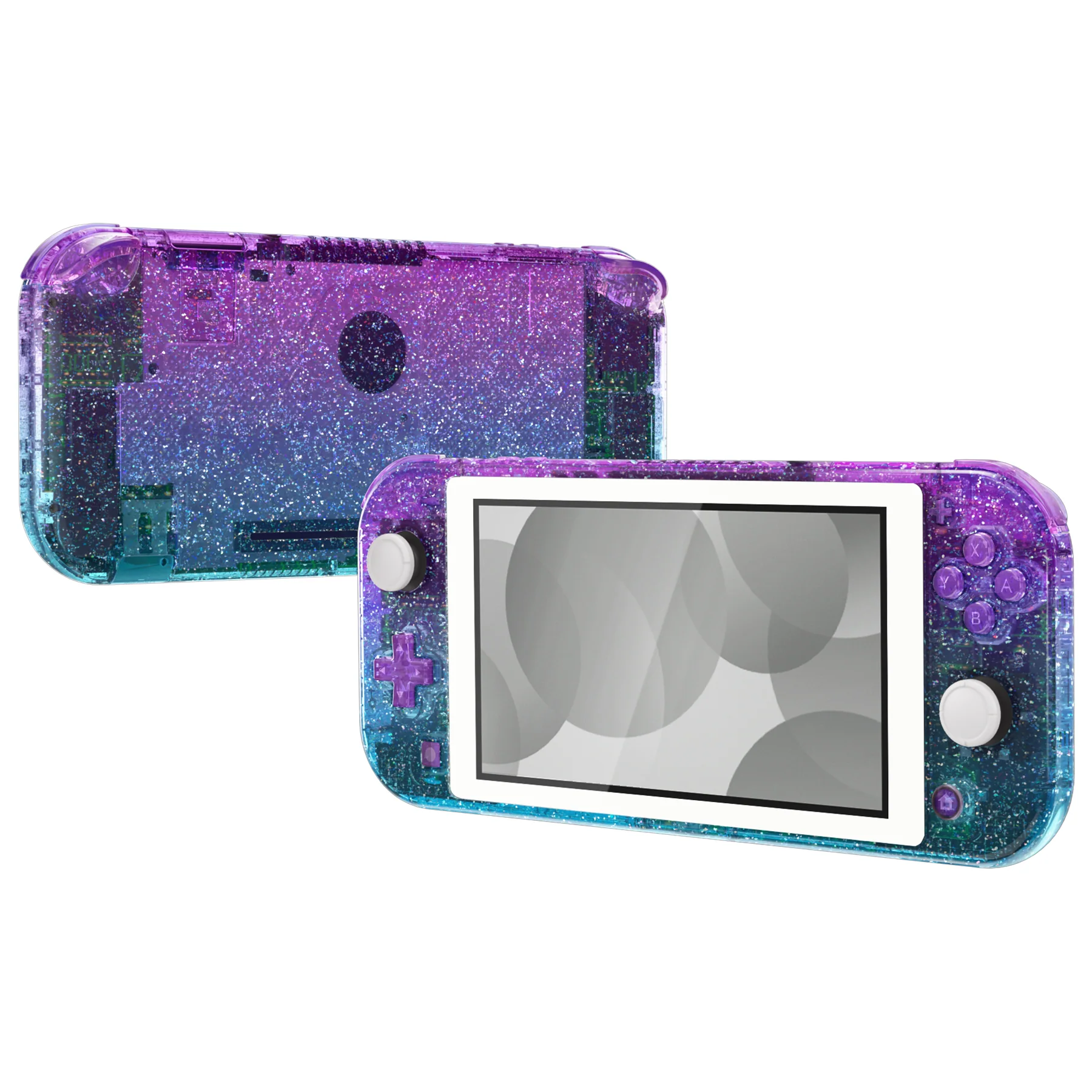 eXtremeRate Replacement Full Set Shells with Buttons Kits & Screen Protector for Nintendo Switch Lite - Glitter Gradient Translucent Bluebell & Blue - Image 4
