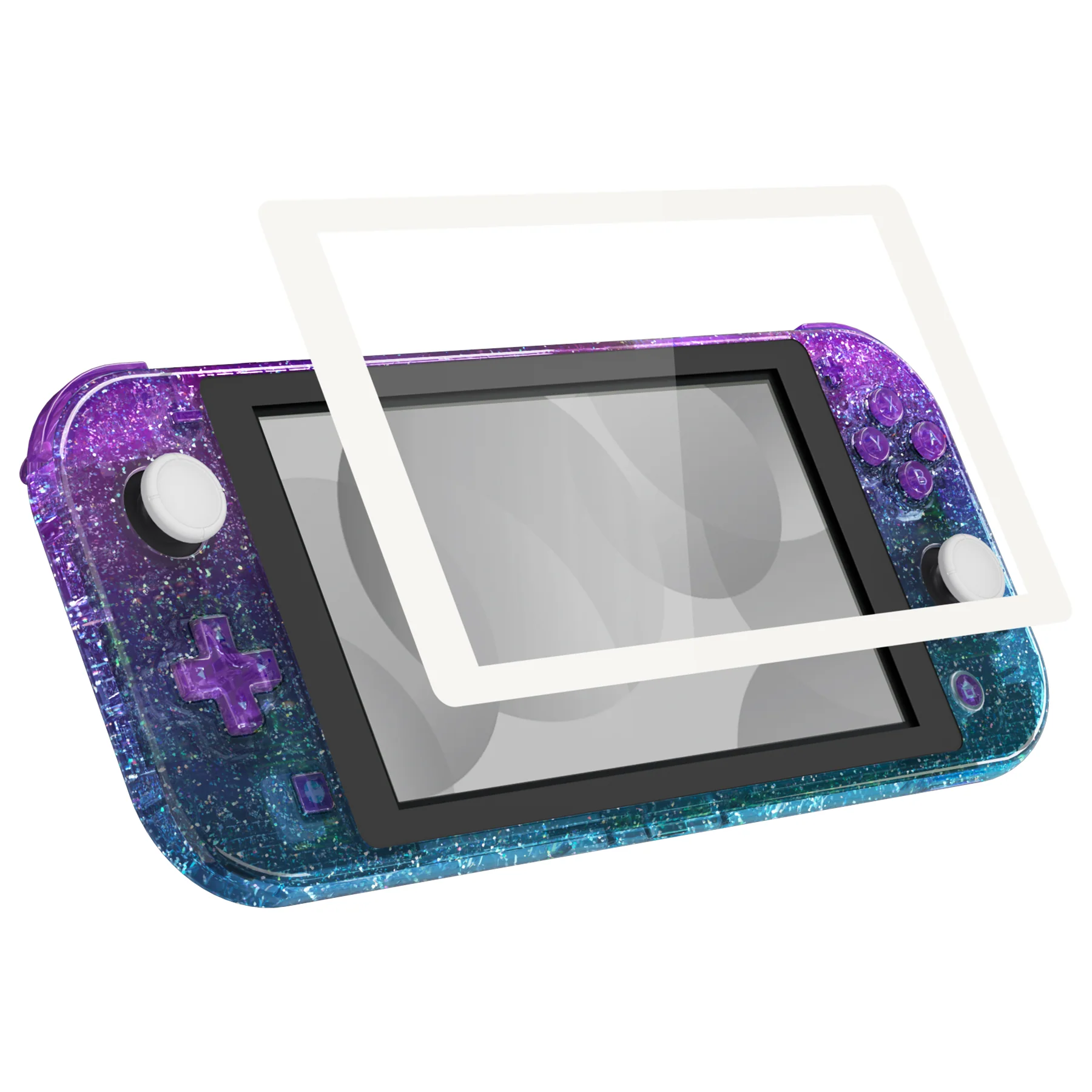 eXtremeRate Replacement Full Set Shells with Buttons Kits & Screen Protector for Nintendo Switch Lite - Glitter Gradient Translucent Bluebell & Blue - Image 5