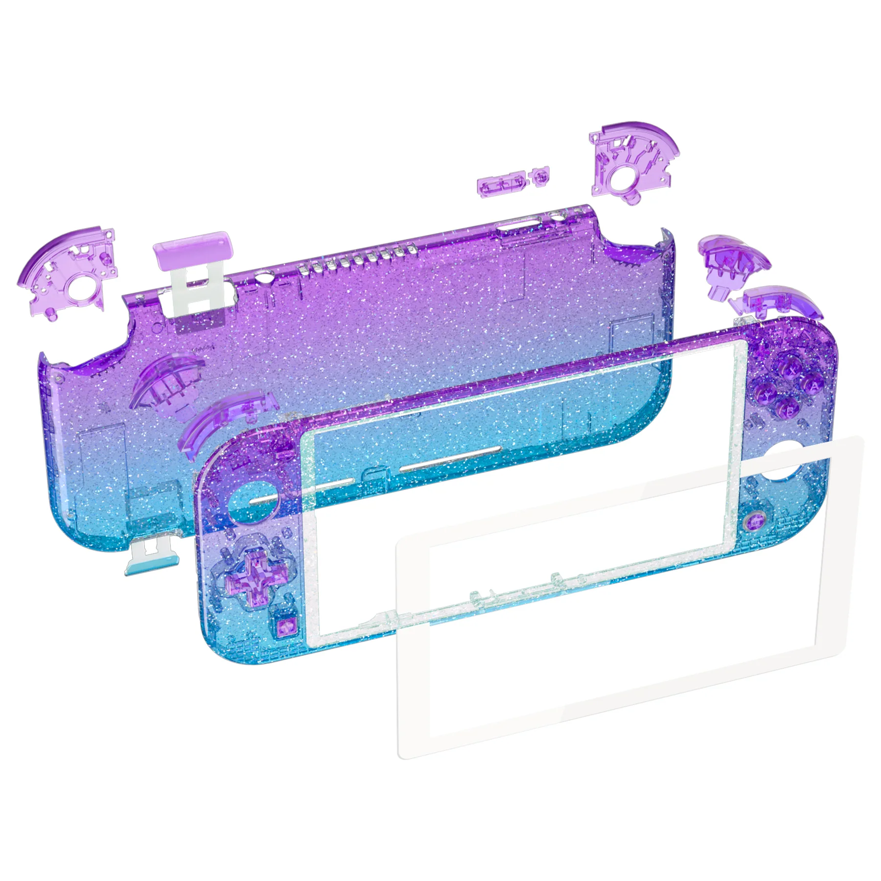 eXtremeRate Replacement Full Set Shells with Buttons Kits & Screen Protector for Nintendo Switch Lite - Glitter Gradient Translucent Bluebell & Blue - Image 8