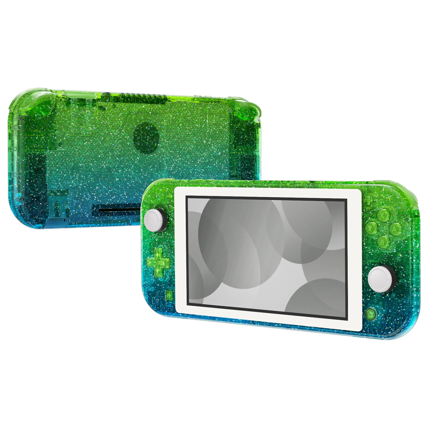 eXtremeRate Replacement Full Set Shells with Buttons Kits & Screen Protector for Nintendo Switch Lite - Glitter Gradient Translucent Green Blue - Image 4
