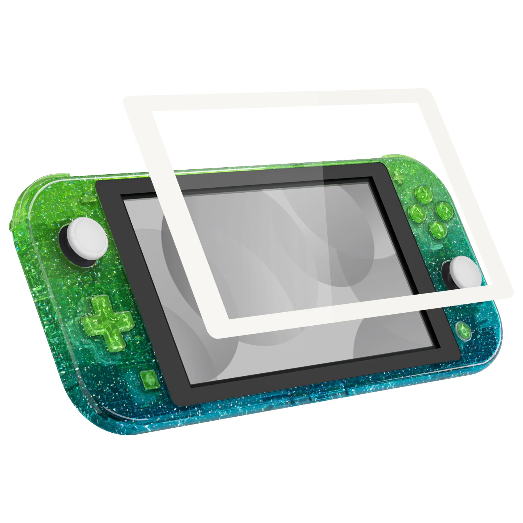 eXtremeRate Replacement Full Set Shells with Buttons Kits & Screen Protector for Nintendo Switch Lite - Glitter Gradient Translucent Green Blue - Image 5