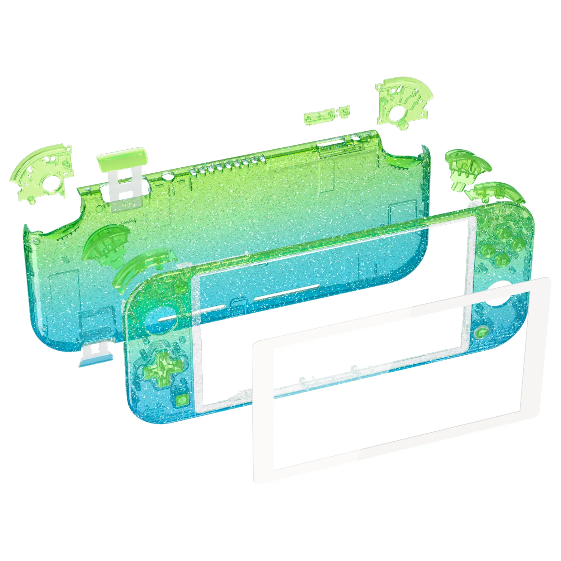 eXtremeRate Replacement Full Set Shells with Buttons Kits & Screen Protector for Nintendo Switch Lite - Glitter Gradient Translucent Green Blue - Image 8