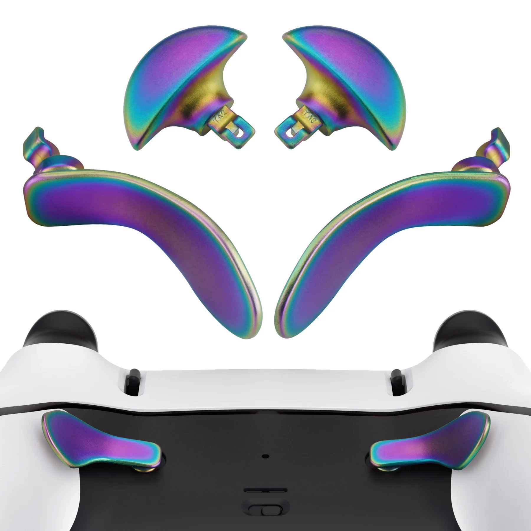 eXtremeRate Replacement Interchangeable 4PCS Metal Back Paddles for PS5 Edge Controller - Metallic Rainbow Aura Blue & Purple - Image 2