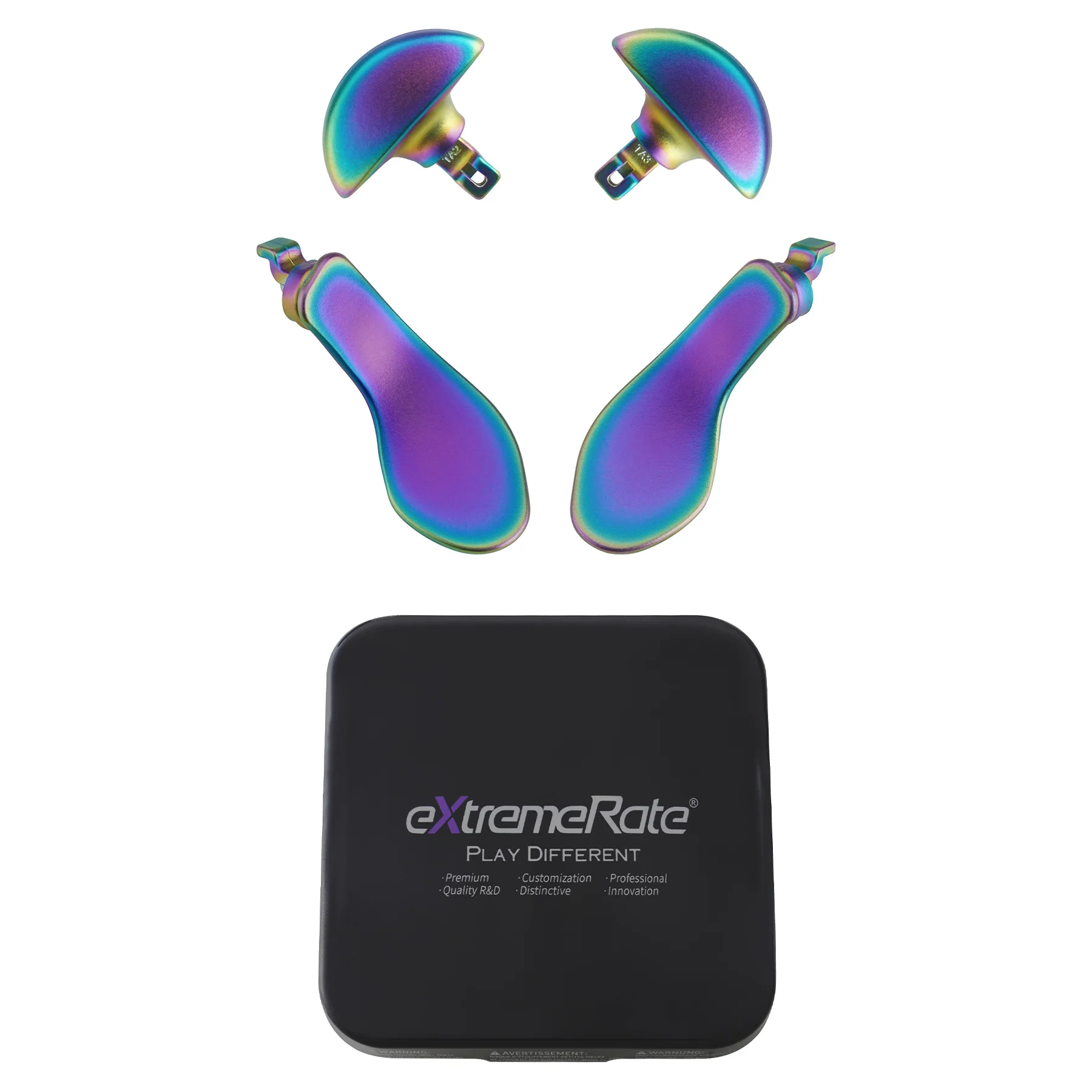 eXtremeRate Replacement Interchangeable 4PCS Metal Back Paddles for PS5 Edge Controller - Metallic Rainbow Aura Blue & Purple - Image 9