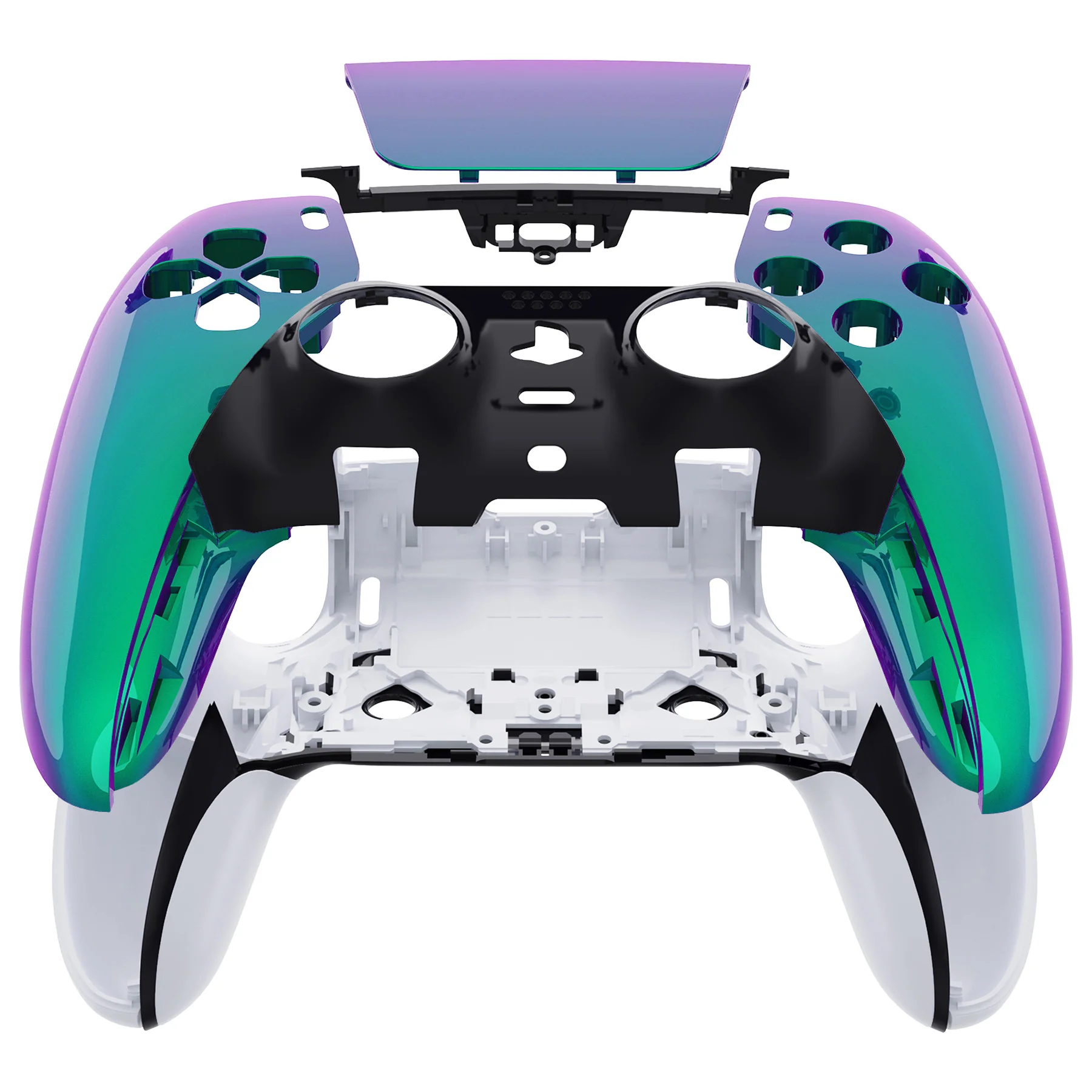 eXtremeRate Replacement Left Right Front Housing Shell with Touchpad Compatible with PS5 Edge Controller - Chameleon Green Purple - Image 2