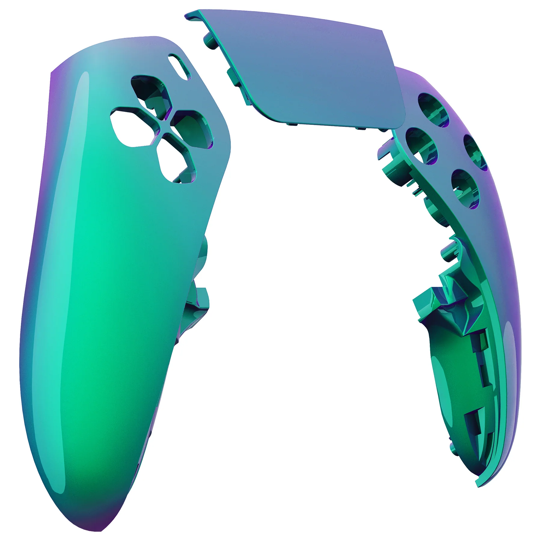 eXtremeRate Replacement Left Right Front Housing Shell with Touchpad Compatible with PS5 Edge Controller - Chameleon Green Purple - Image 9