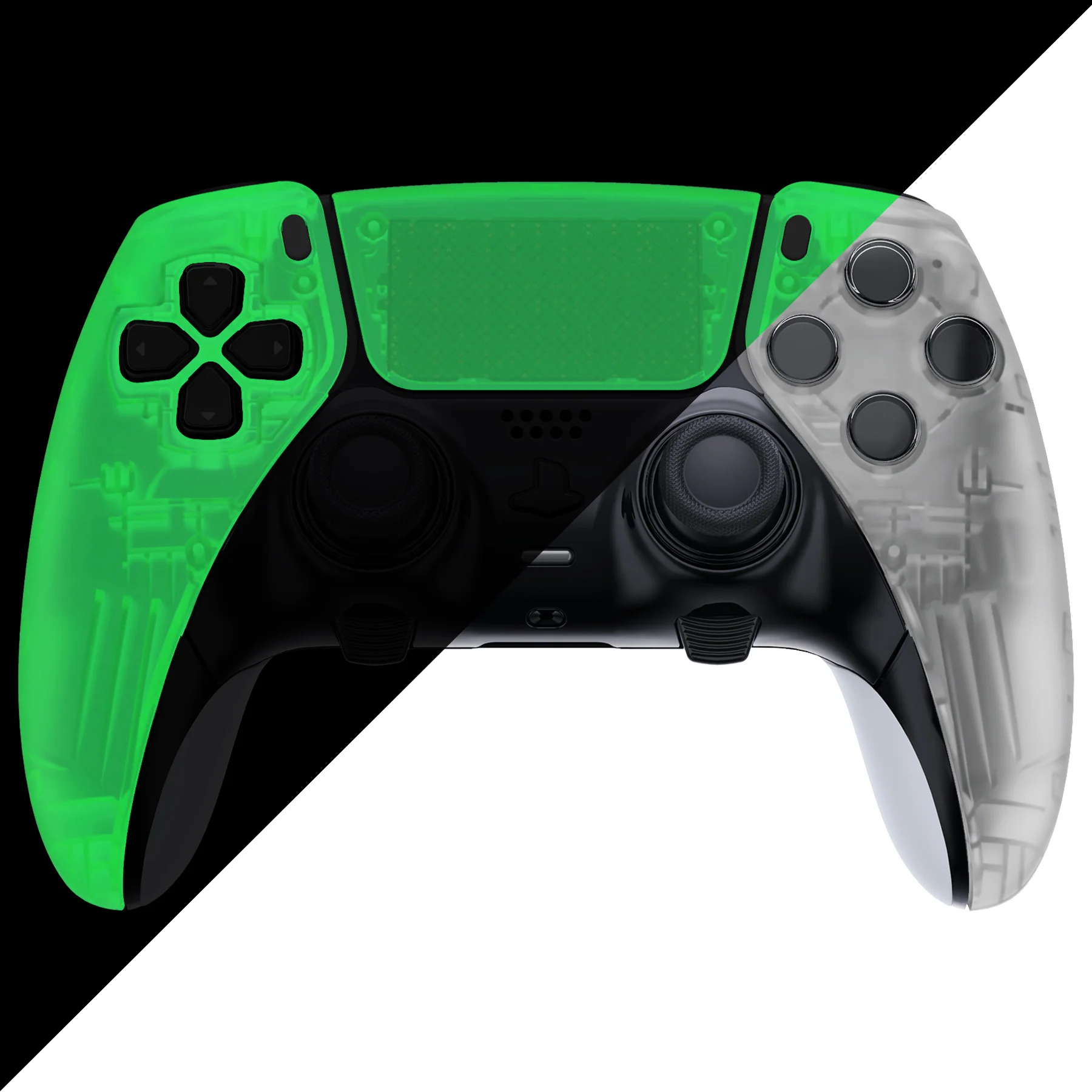 eXtremeRate Replacement Left Right Front Housing Shell with Touchpad Compatible with PS5 Edge Controller - Glow in Dark - Green - Image 2