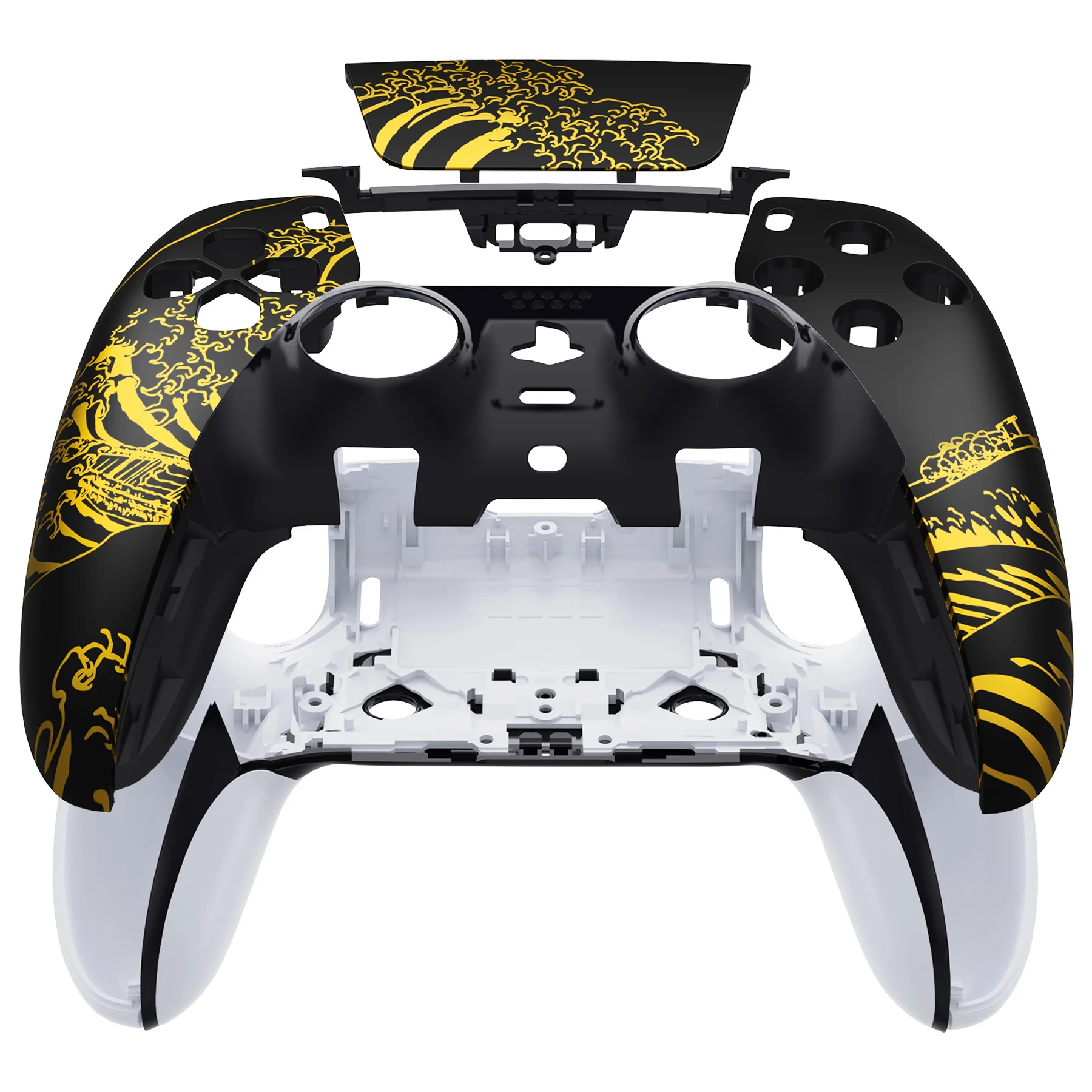 eXtremeRate Replacement Left Right Front Housing Shell with Touchpad Compatible with PS5 Edge Controller - The Great GOLDEN Wave Off Kanagawa - Black - Image 2