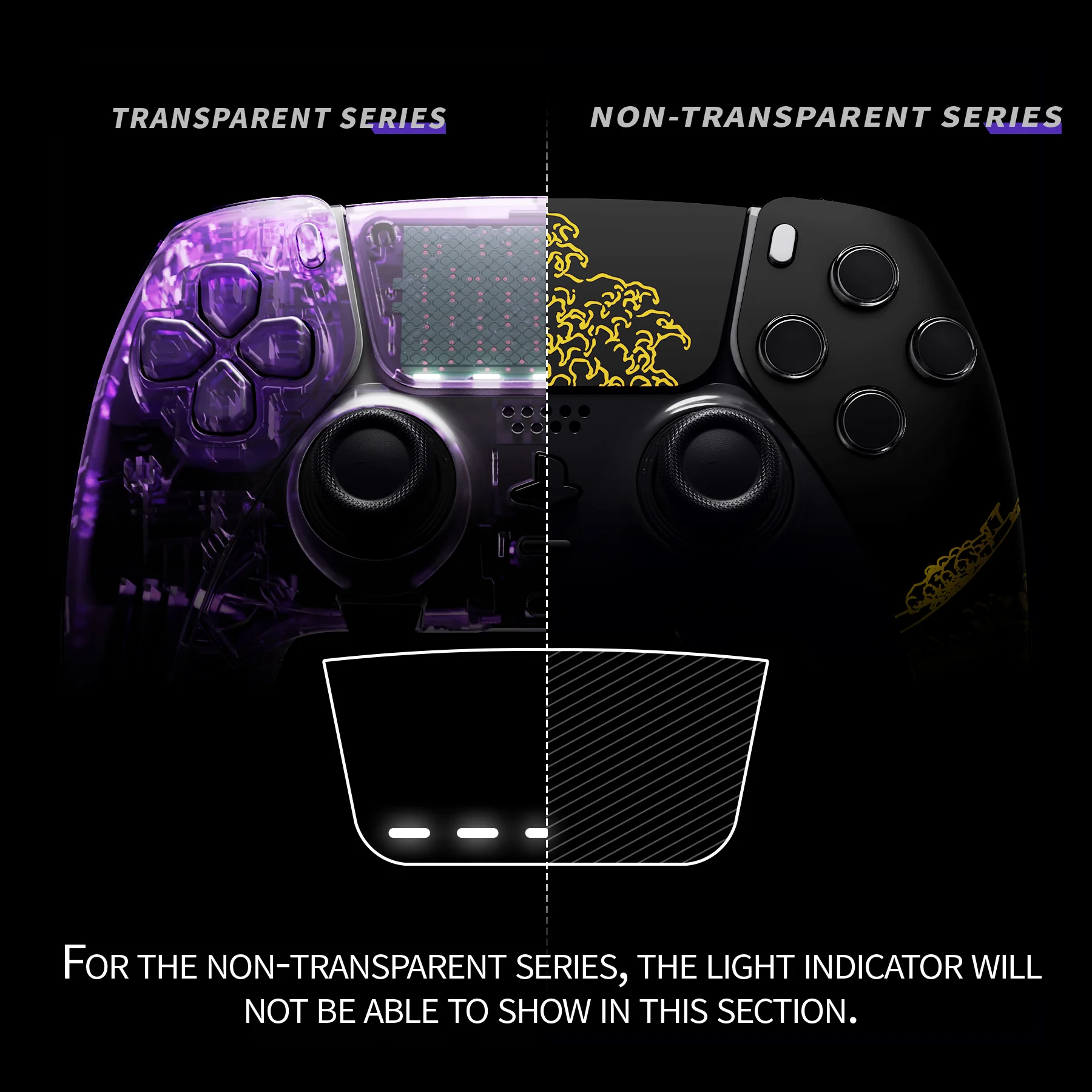 eXtremeRate Replacement Left Right Front Housing Shell with Touchpad Compatible with PS5 Edge Controller - The Great GOLDEN Wave Off Kanagawa - Black - Image 3