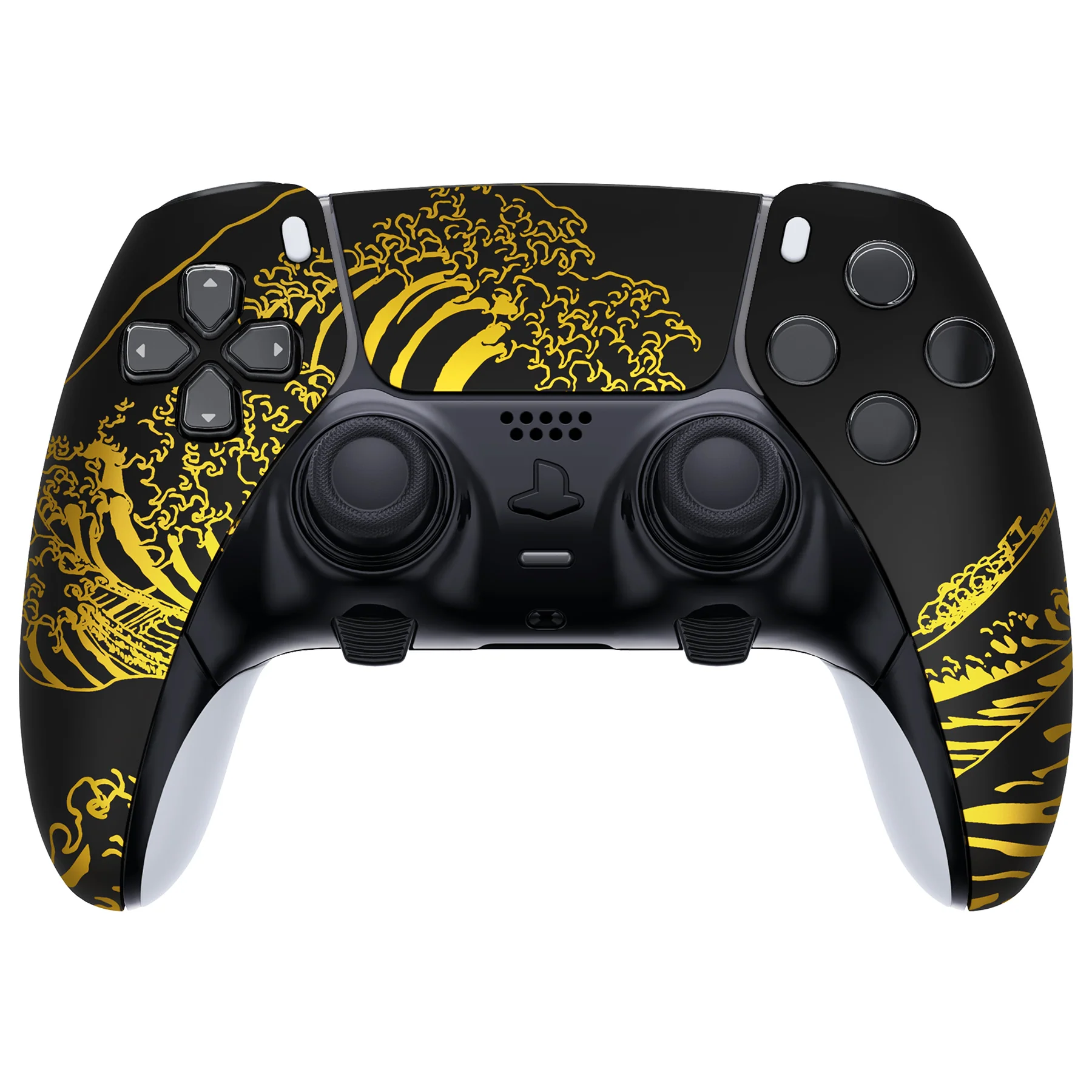 eXtremeRate Replacement Left Right Front Housing Shell with Touchpad Compatible with PS5 Edge Controller - The Great GOLDEN Wave Off Kanagawa - Black - Image 4