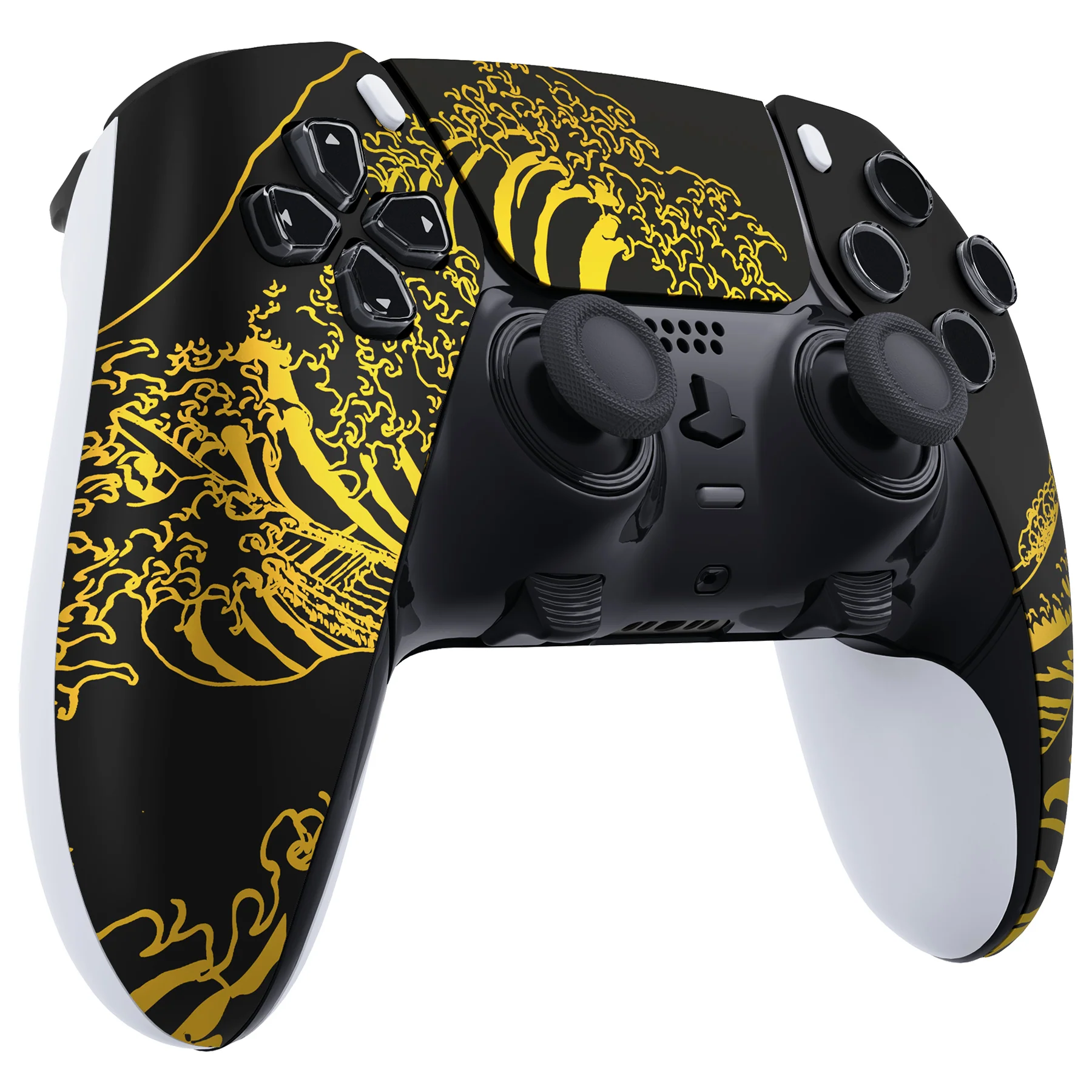 eXtremeRate Replacement Left Right Front Housing Shell with Touchpad Compatible with PS5 Edge Controller - The Great GOLDEN Wave Off Kanagawa - Black - Image 6