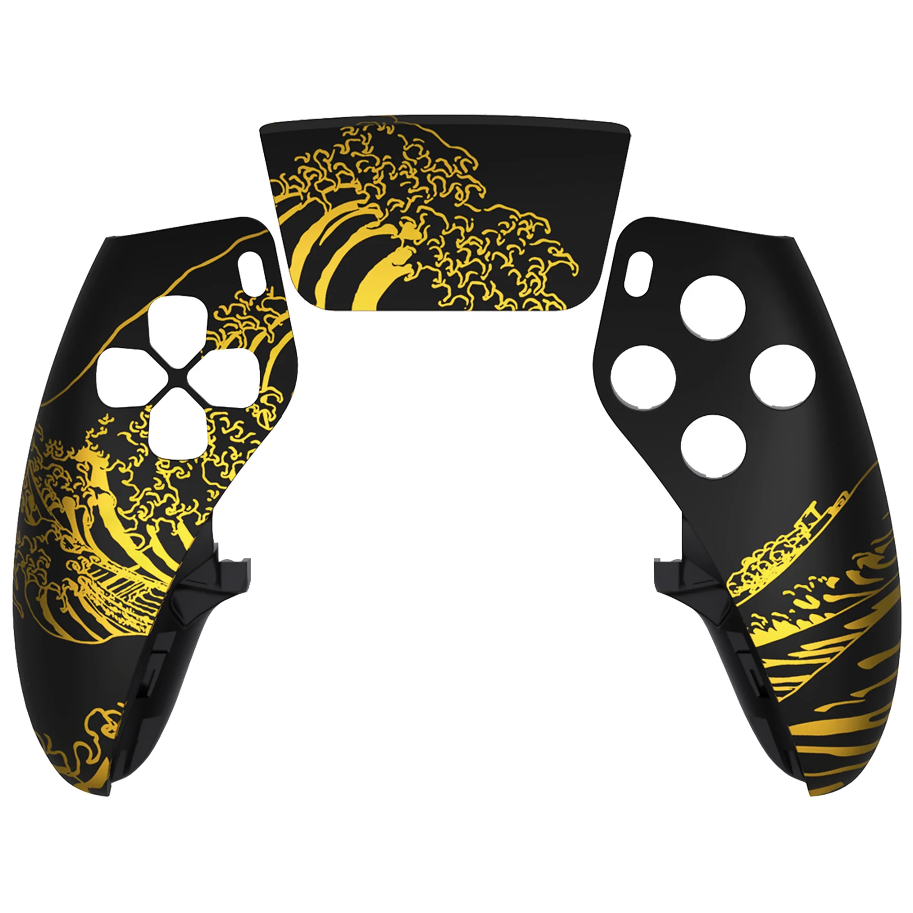 eXtremeRate Replacement Left Right Front Housing Shell with Touchpad Compatible with PS5 Edge Controller - The Great GOLDEN Wave Off Kanagawa - Black - Image 7