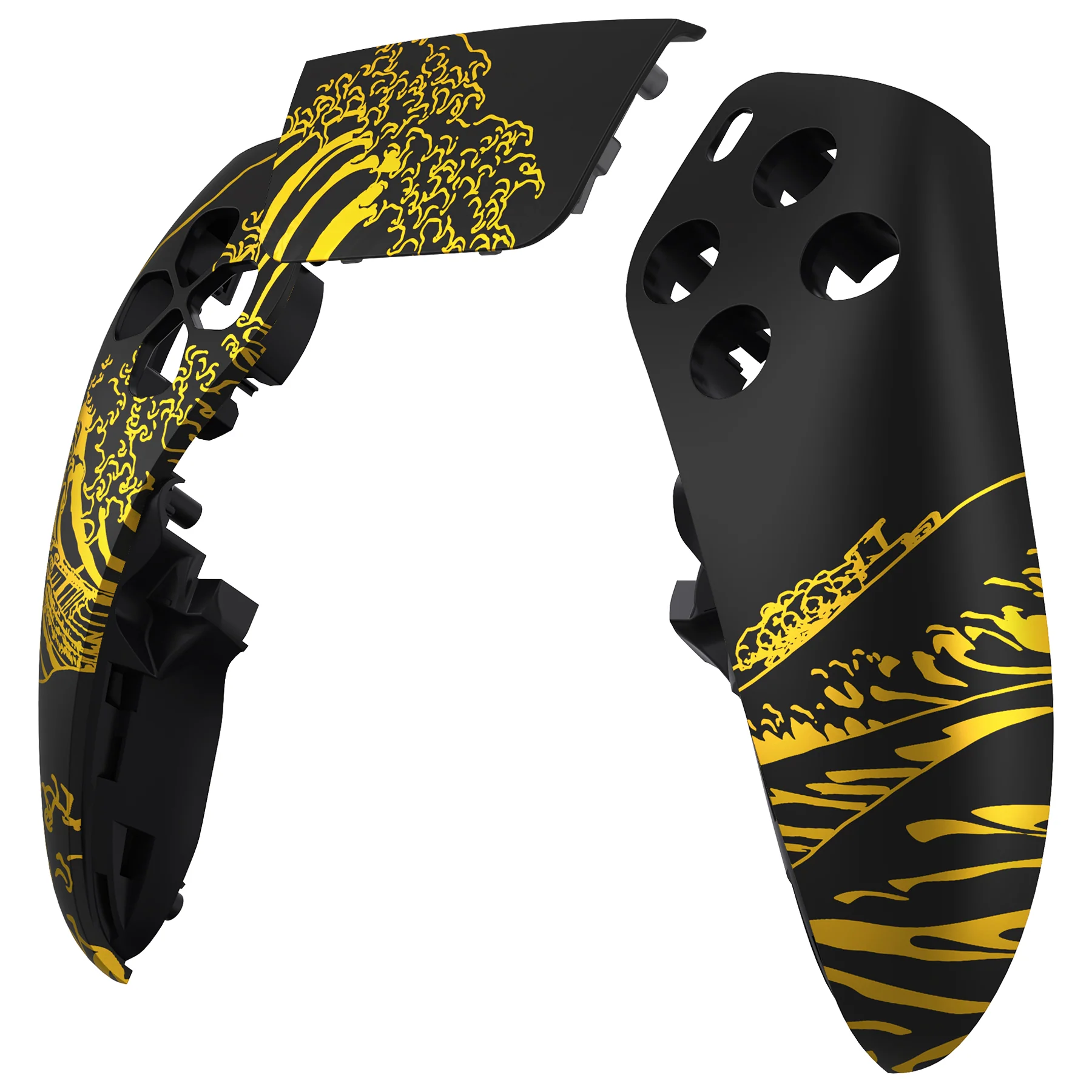 eXtremeRate Replacement Left Right Front Housing Shell with Touchpad Compatible with PS5 Edge Controller - The Great GOLDEN Wave Off Kanagawa - Black - Image 8