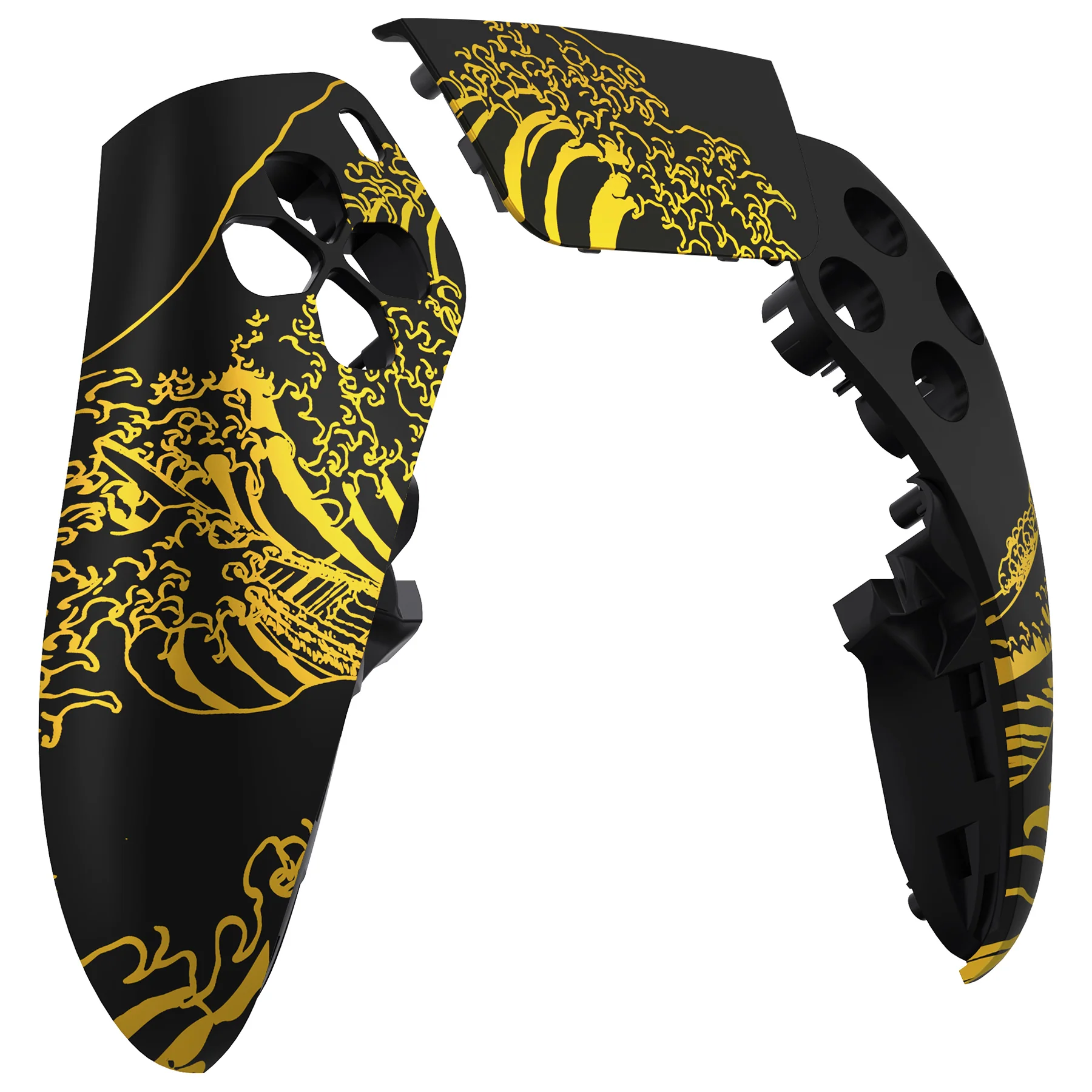 eXtremeRate Replacement Left Right Front Housing Shell with Touchpad Compatible with PS5 Edge Controller - The Great GOLDEN Wave Off Kanagawa - Black - Image 9