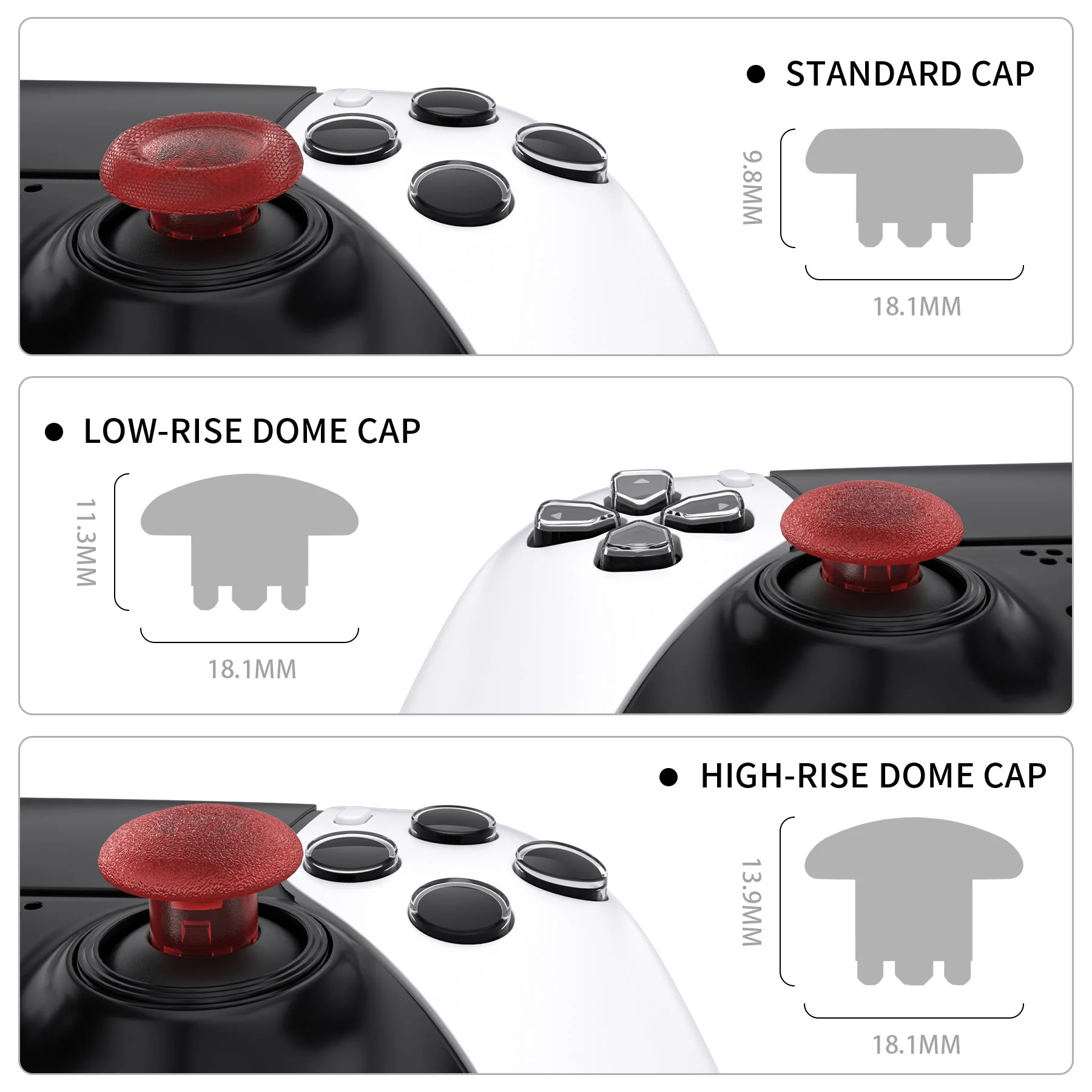eXtremeRate Replacement Swappable Thumbsticks for PS5 Edge Controller - Clear Red - Image 3