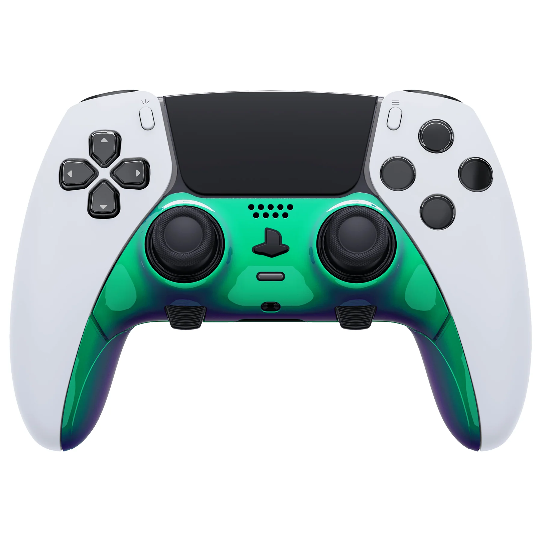 eXtremeRate Replacement Top Bottom Decorative Trim Shell Compatible with PS5 Edge Controller - Chameleon Green Purple - Image 2
