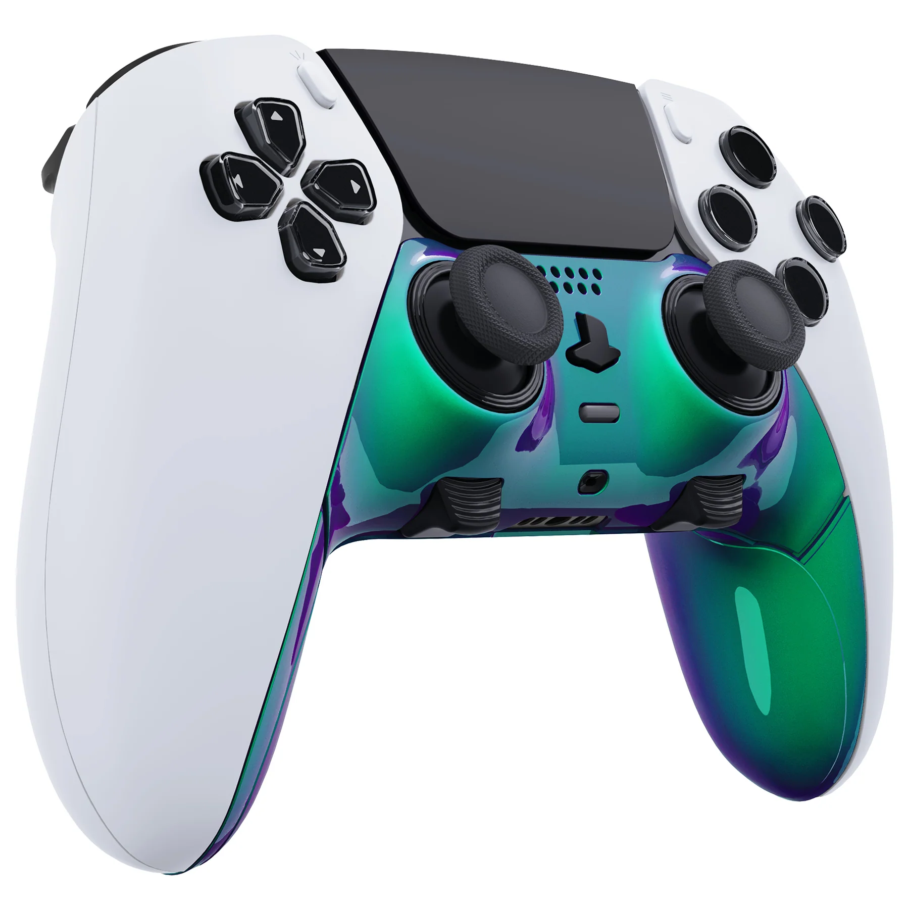eXtremeRate Replacement Top Bottom Decorative Trim Shell Compatible with PS5 Edge Controller - Chameleon Green Purple - Image 3