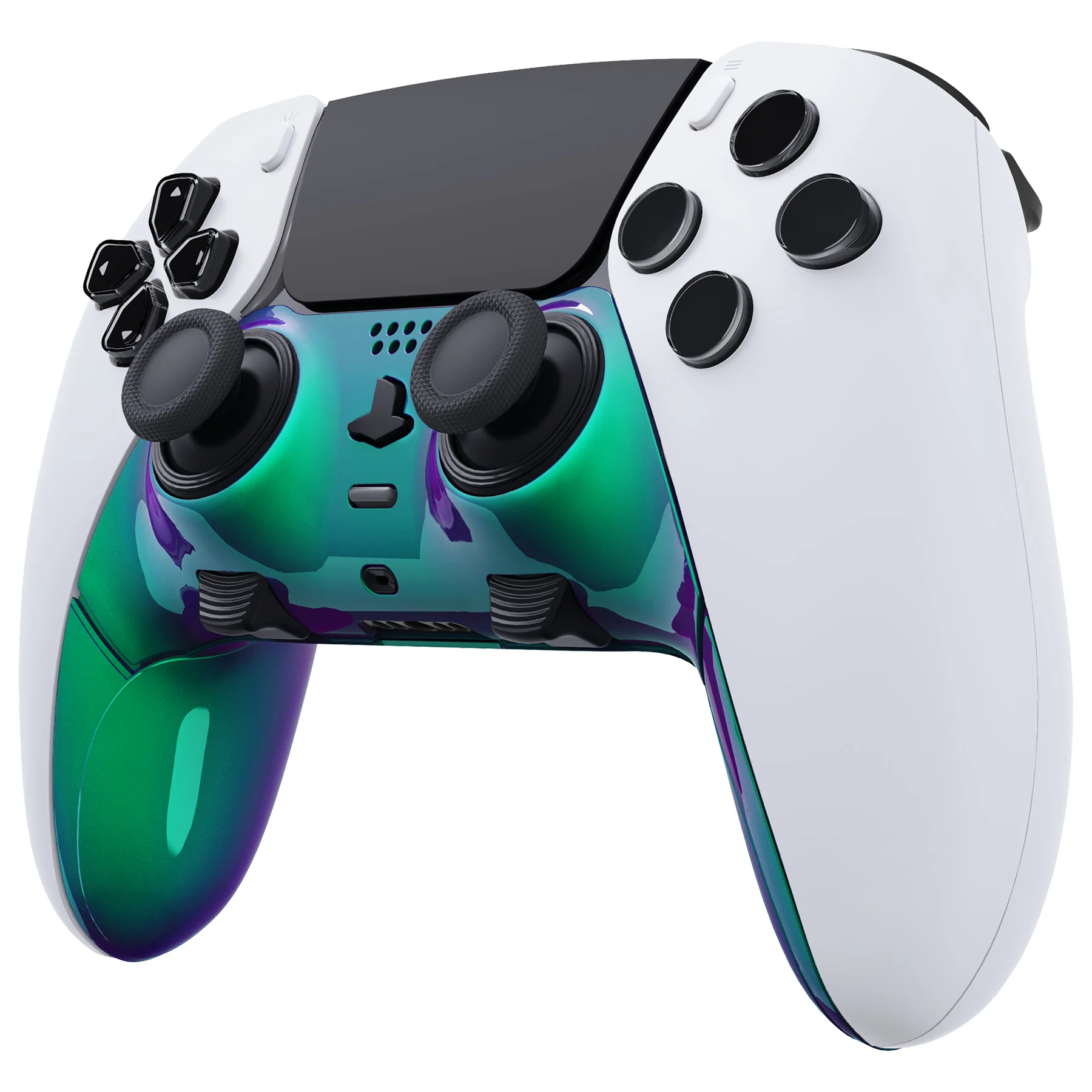 eXtremeRate Replacement Top Bottom Decorative Trim Shell Compatible with PS5 Edge Controller - Chameleon Green Purple - Image 4