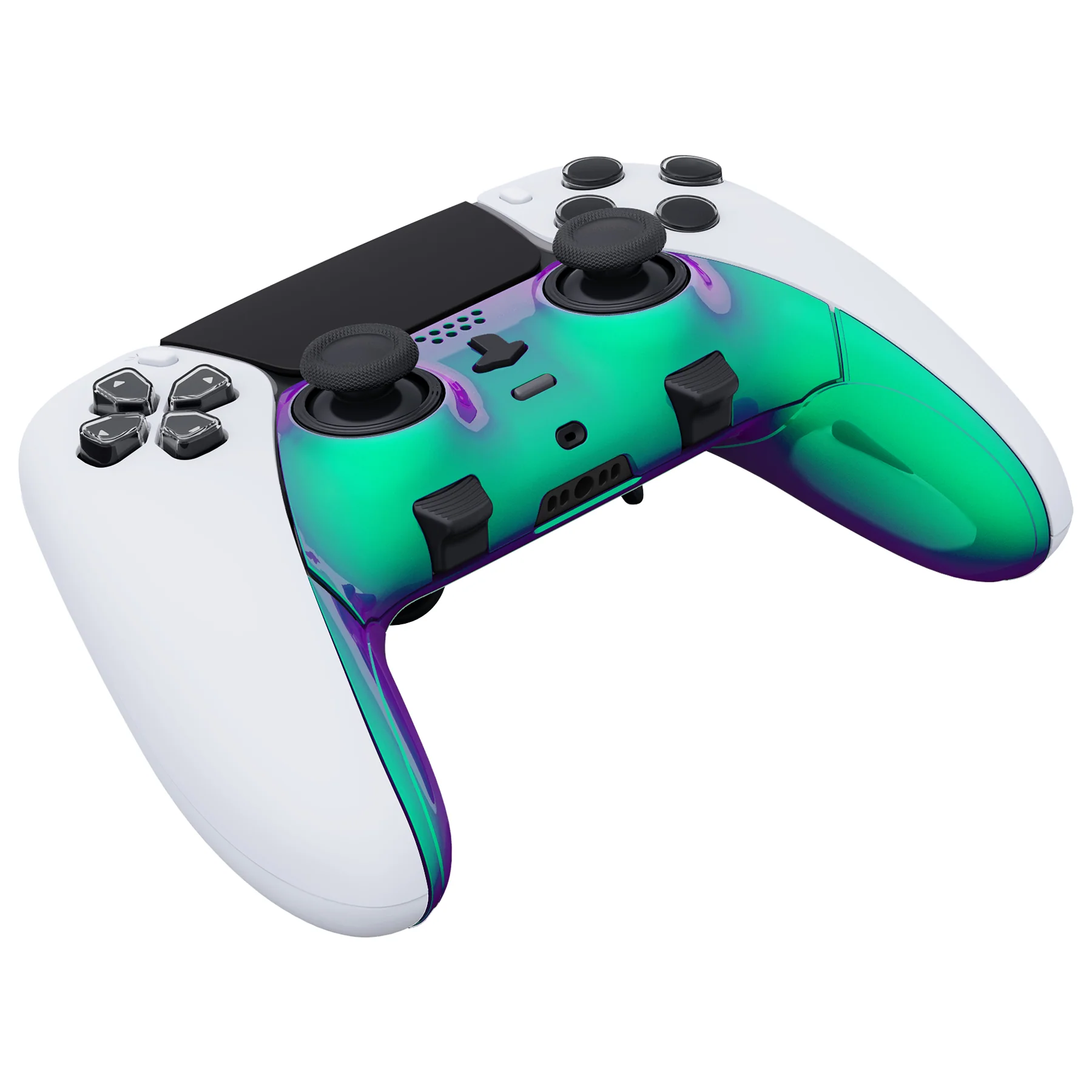 eXtremeRate Replacement Top Bottom Decorative Trim Shell Compatible with PS5 Edge Controller - Chameleon Green Purple - Image 6