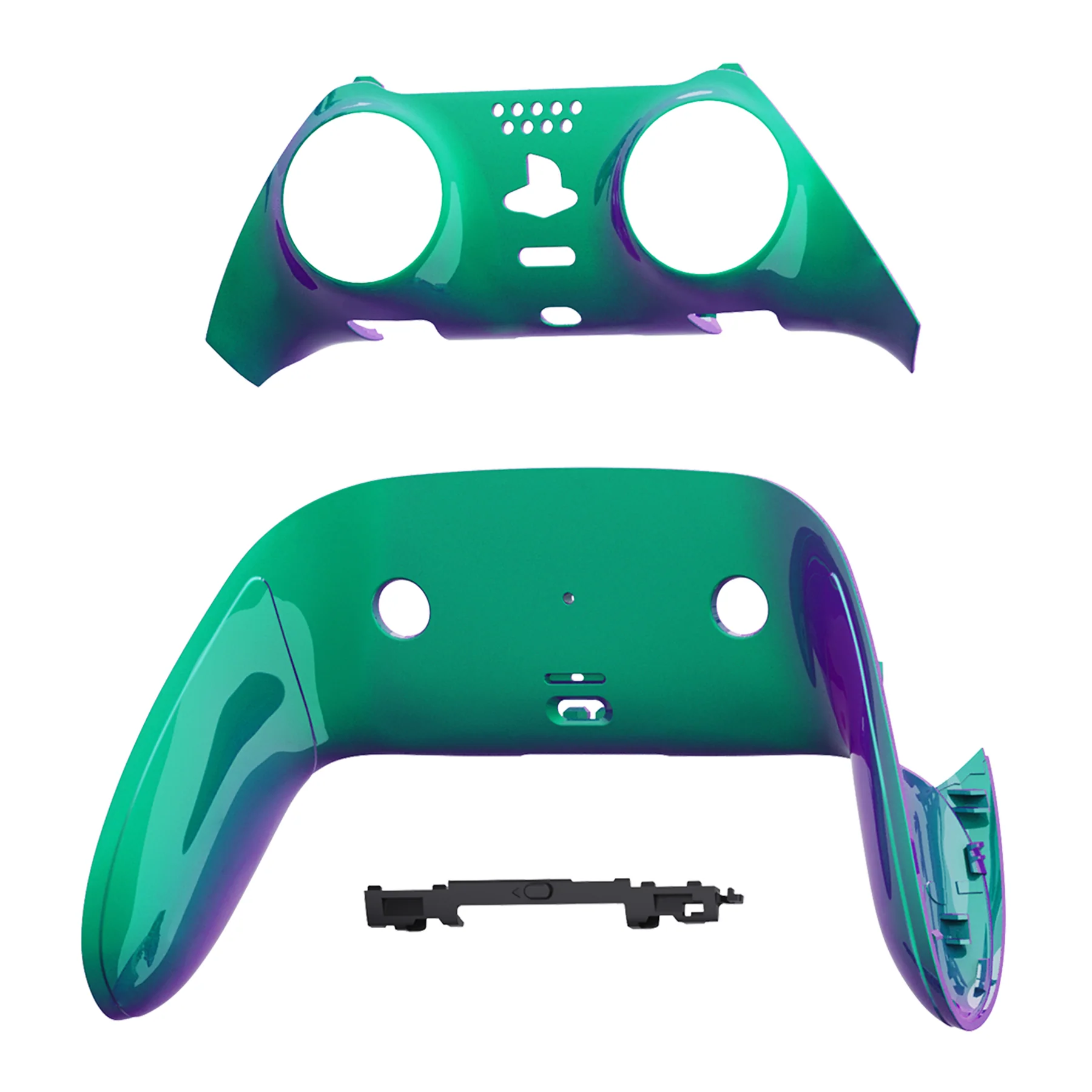 eXtremeRate Replacement Top Bottom Decorative Trim Shell Compatible with PS5 Edge Controller - Chameleon Green Purple - Image 8