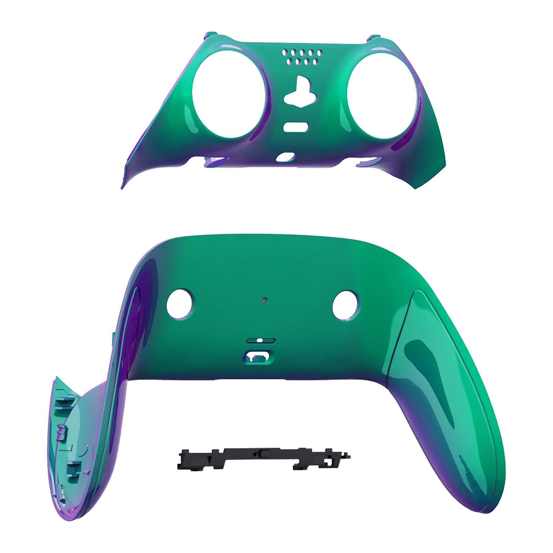eXtremeRate Replacement Top Bottom Decorative Trim Shell Compatible with PS5 Edge Controller - Chameleon Green Purple - Image 9