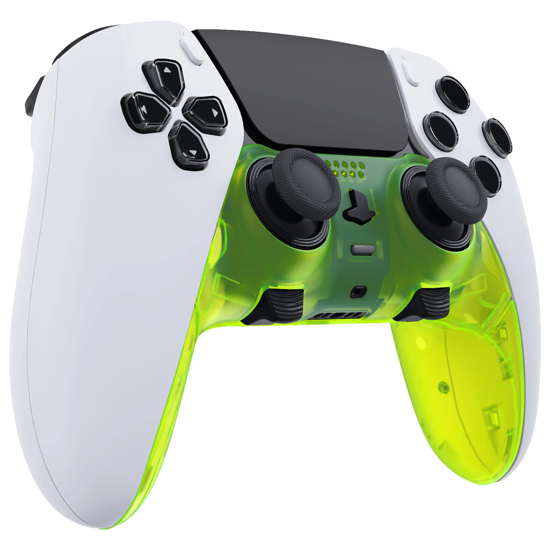 eXtremeRate Replacement Top Bottom Decorative Trim Shell Compatible with PS5 Edge Controller - Clear Lime Green - Image 4