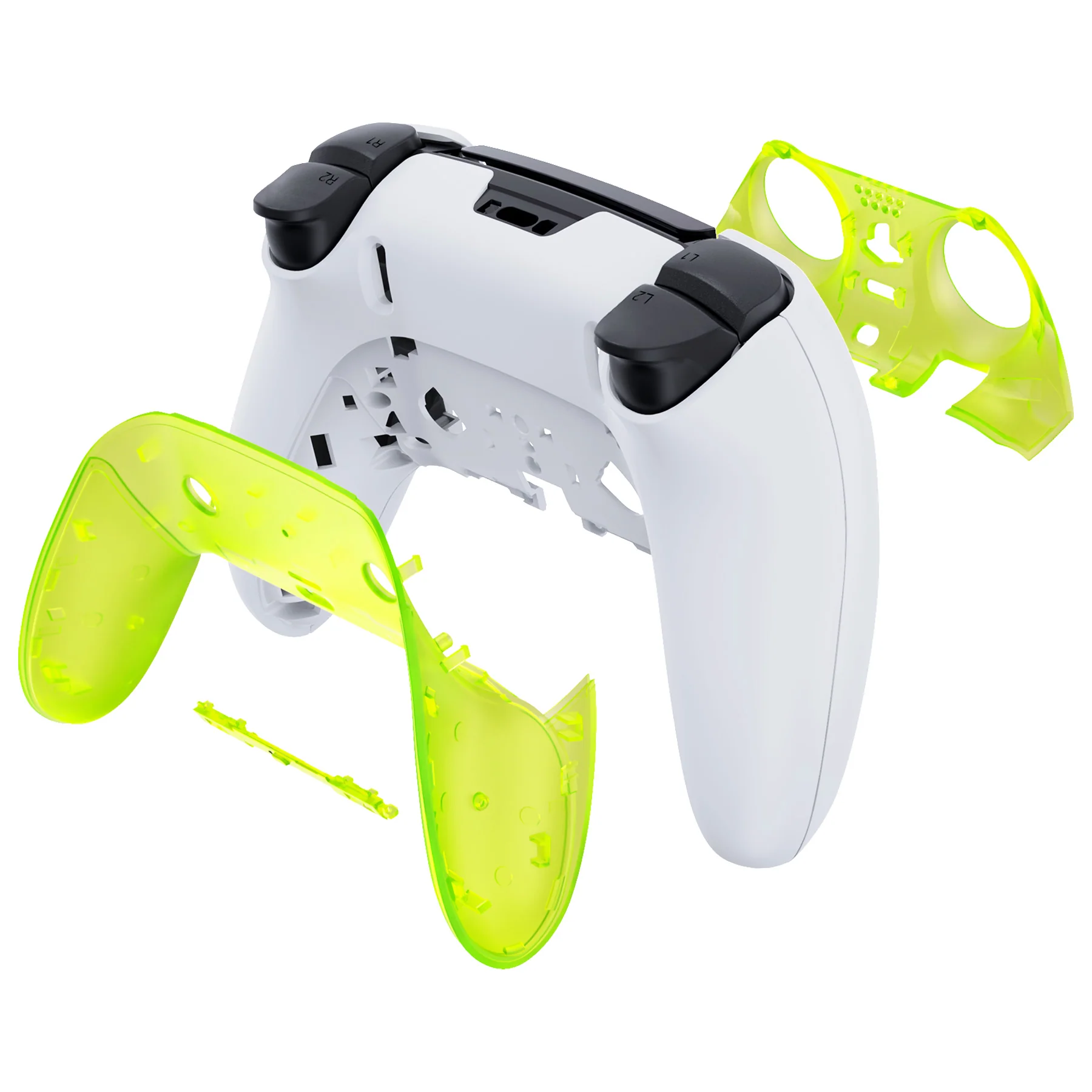 eXtremeRate Replacement Top Bottom Decorative Trim Shell Compatible with PS5 Edge Controller - Clear Lime Green - Image 7