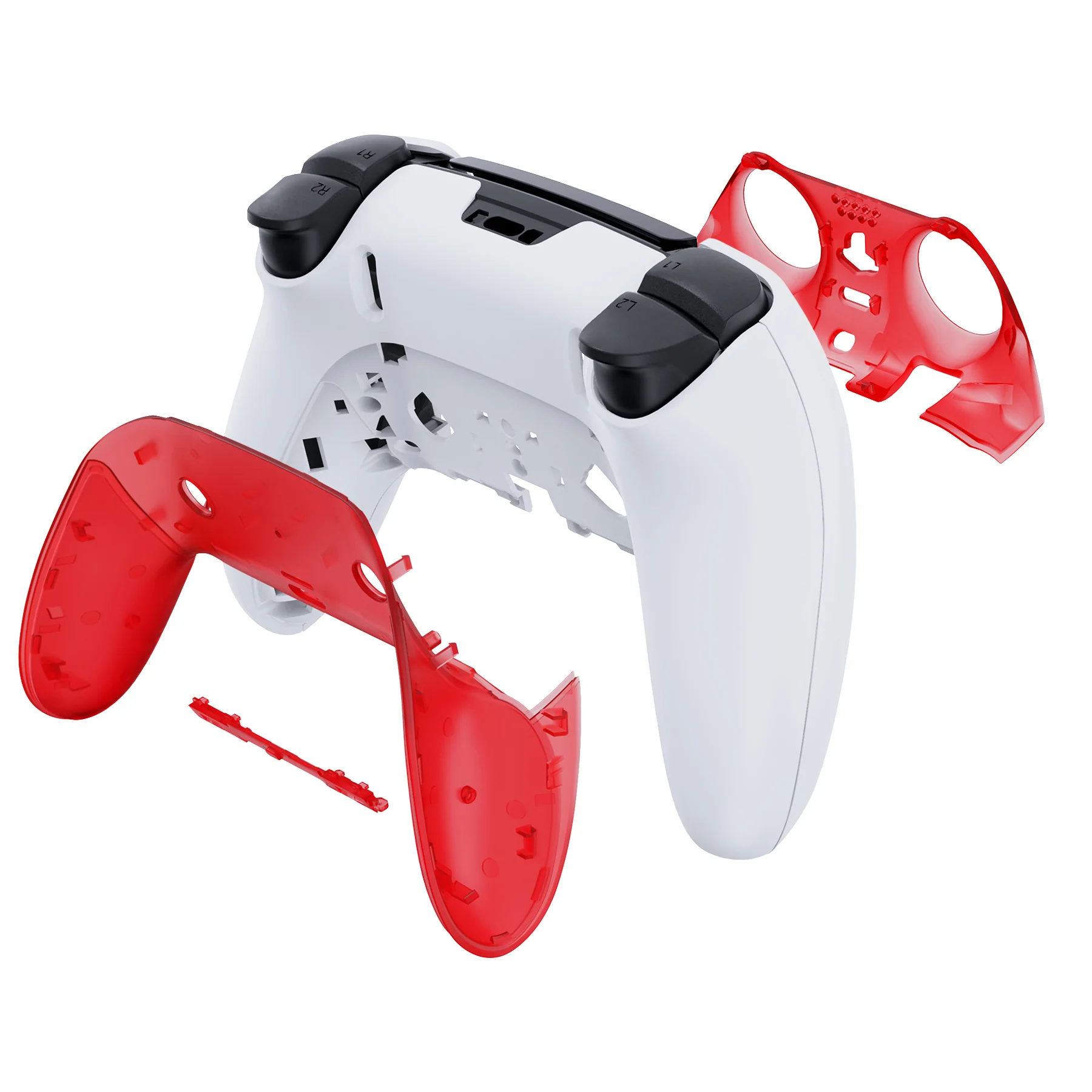 eXtremeRate Replacement Top Bottom Decorative Trim Shell Compatible with PS5 Edge Controller - Clear Red - Image 7