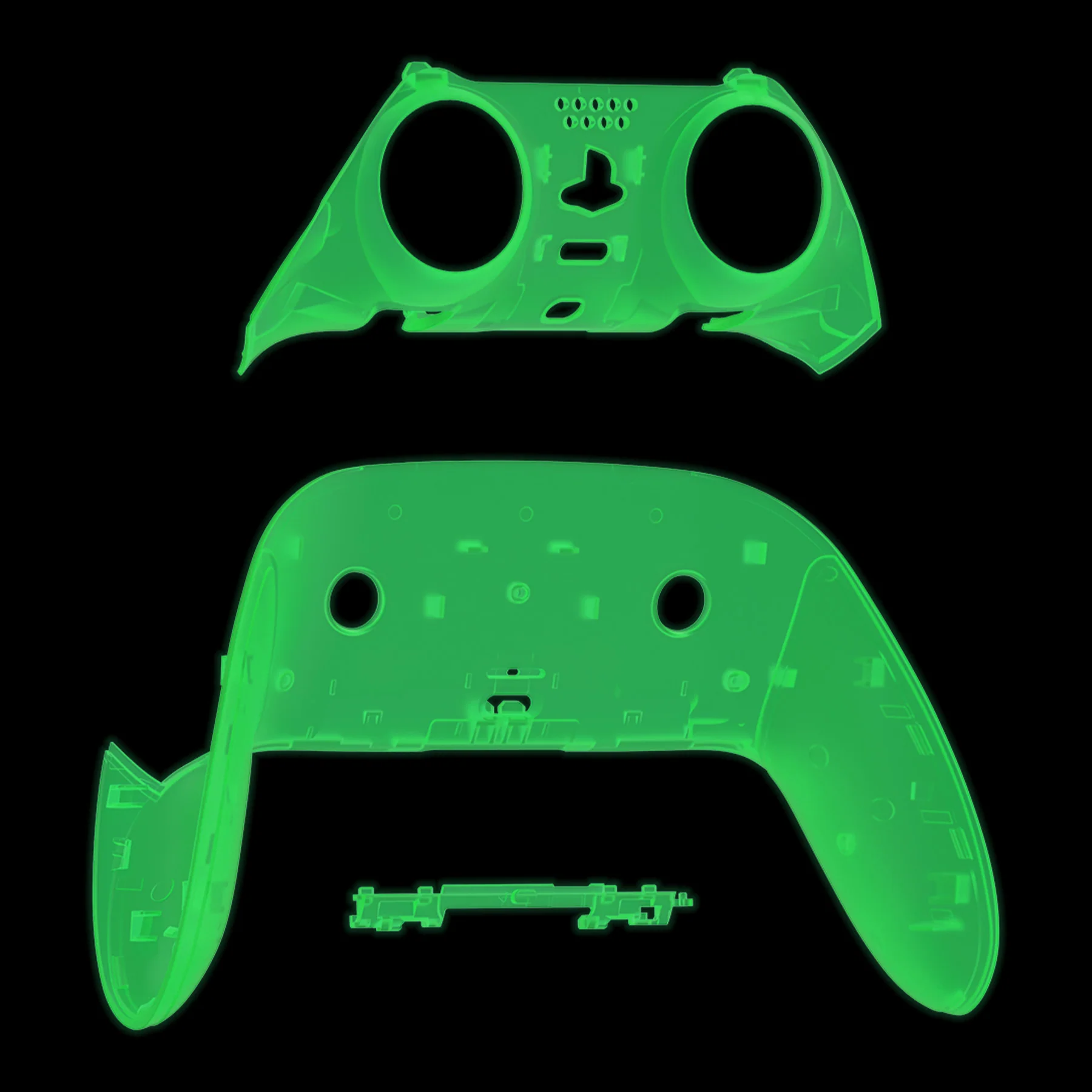 eXtremeRate Replacement Top Bottom Decorative Trim Shell Compatible with PS5 Edge Controller - Glow in Dark - Green - Image 10