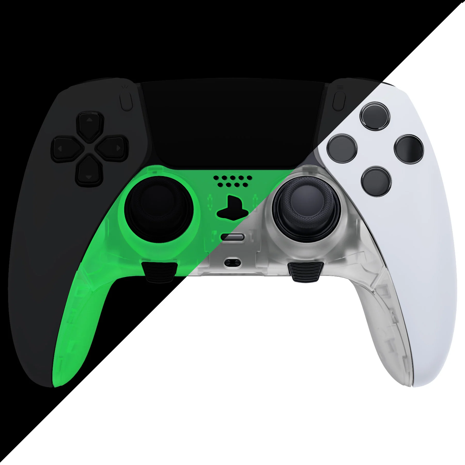 eXtremeRate Replacement Top Bottom Decorative Trim Shell Compatible with PS5 Edge Controller - Glow in Dark - Green - Image 2
