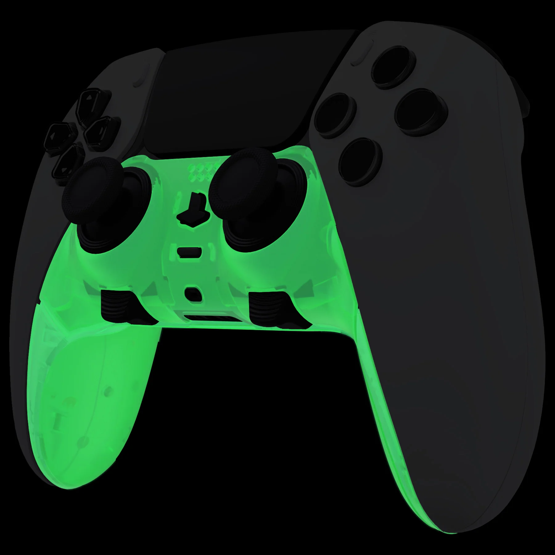 eXtremeRate Replacement Top Bottom Decorative Trim Shell Compatible with PS5 Edge Controller - Glow in Dark - Green - Image 4