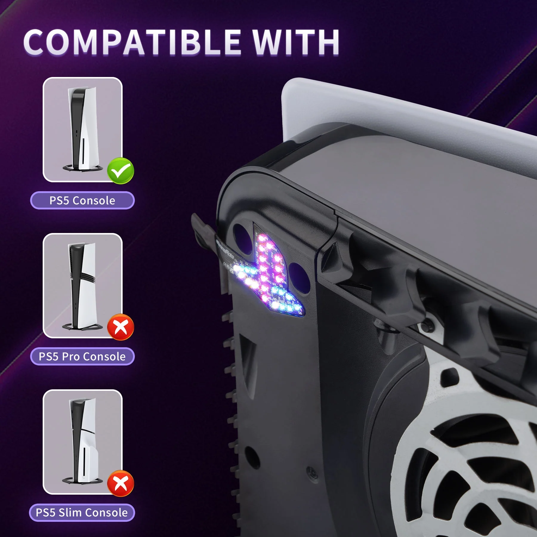 eXtremeRate RGB RAINBOW Logo LED Kit for PS5 Disc & Digital Edition Console (2020 CFI-1 Series) - 7 Colors 40 Effects - Image 5