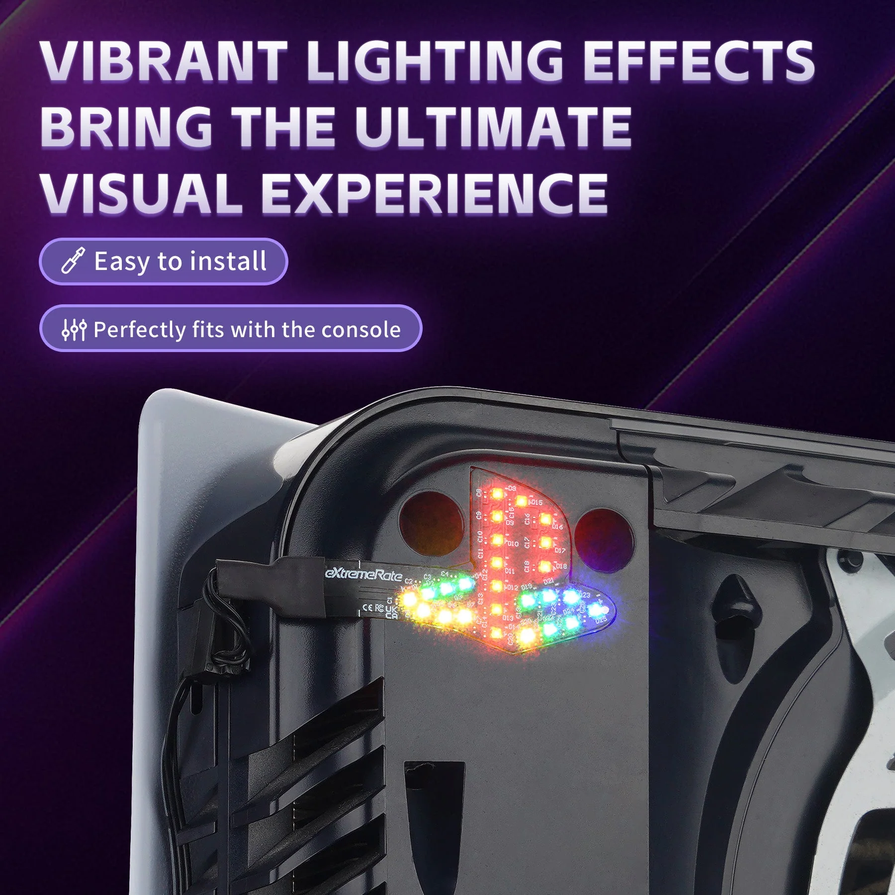 eXtremeRate RGB RAINBOW Logo LED Kit for PS5 Disc & Digital Edition Console (2020 CFI-1 Series) - 7 Colors 40 Effects - Image 7