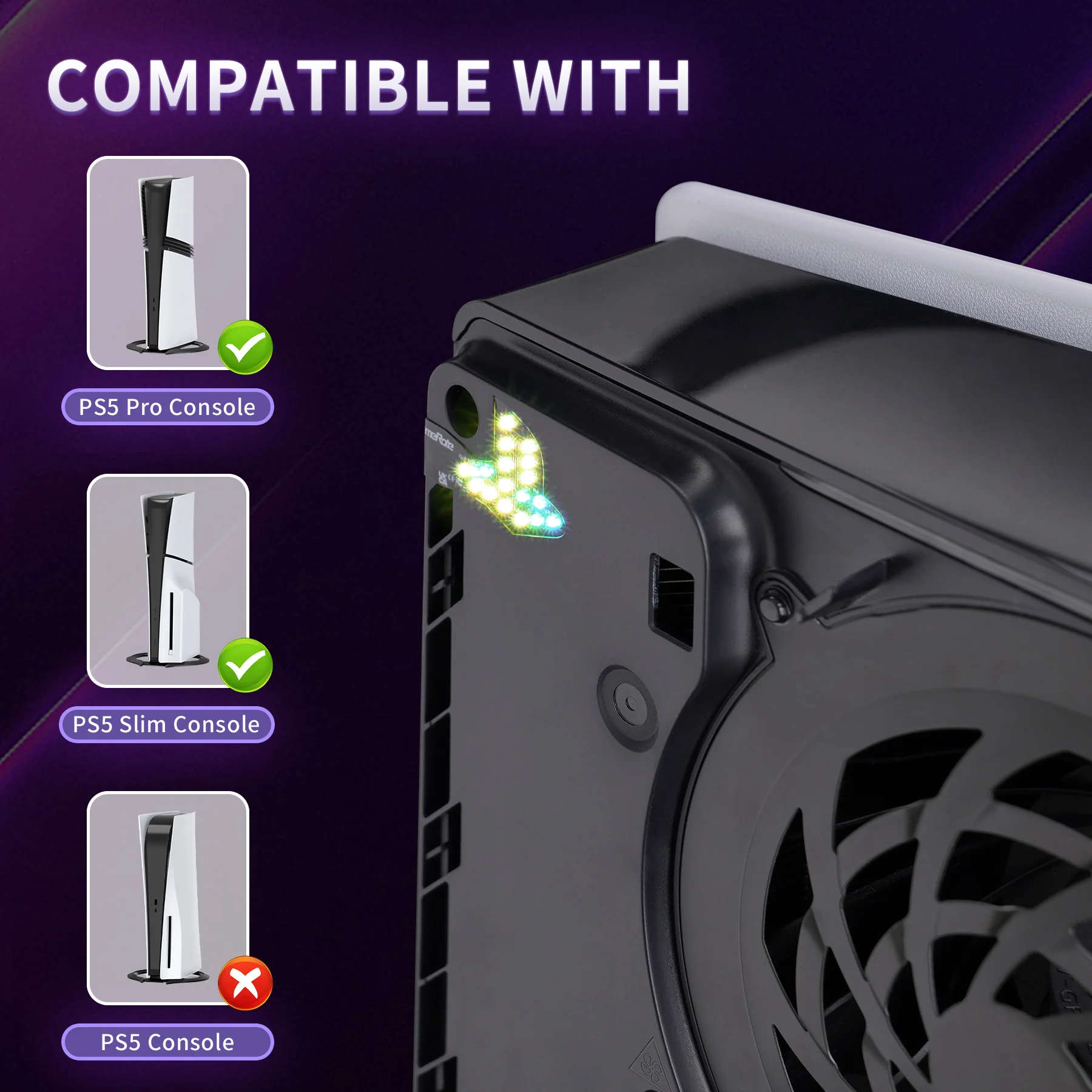 eXtremeRate RGB RAINBOW Logo LED Kit for PS5 Slim/Pro Disc & Digital Console - 7 Colors 40 Effects - Image 6