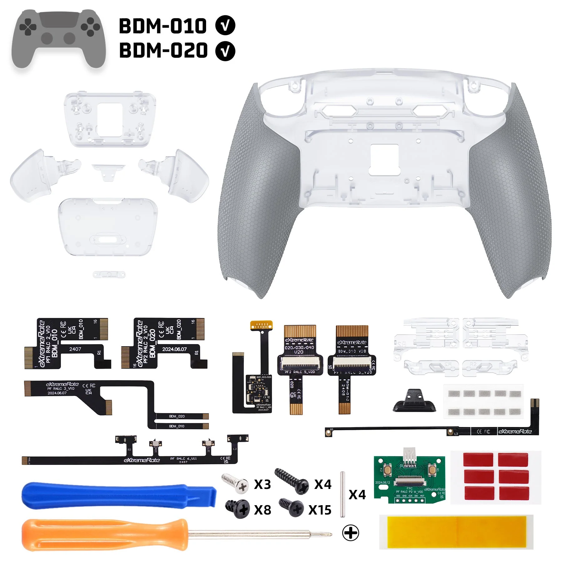 eXtremeRate RISE Plus MAX Back Paddles Kit with Clicky Trigger Stops & Rubberized Grip for PS5 Controller BDM-010/020 - Clear & Gray - Image 2