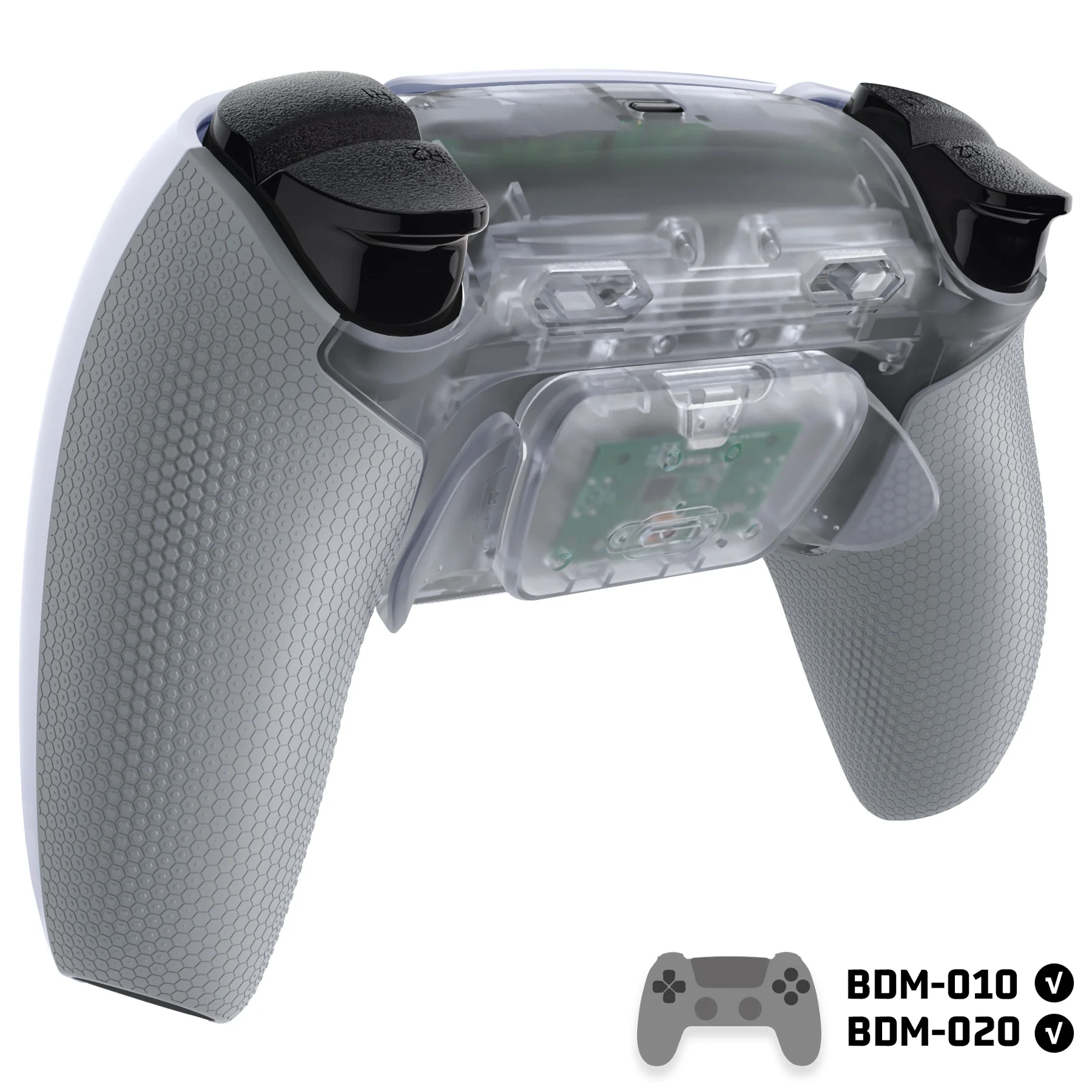 eXtremeRate RISE Plus MAX Back Paddles Kit with Clicky Trigger Stops & Rubberized Grip for PS5 Controller BDM-010/020 - Clear & Gray - Image 4