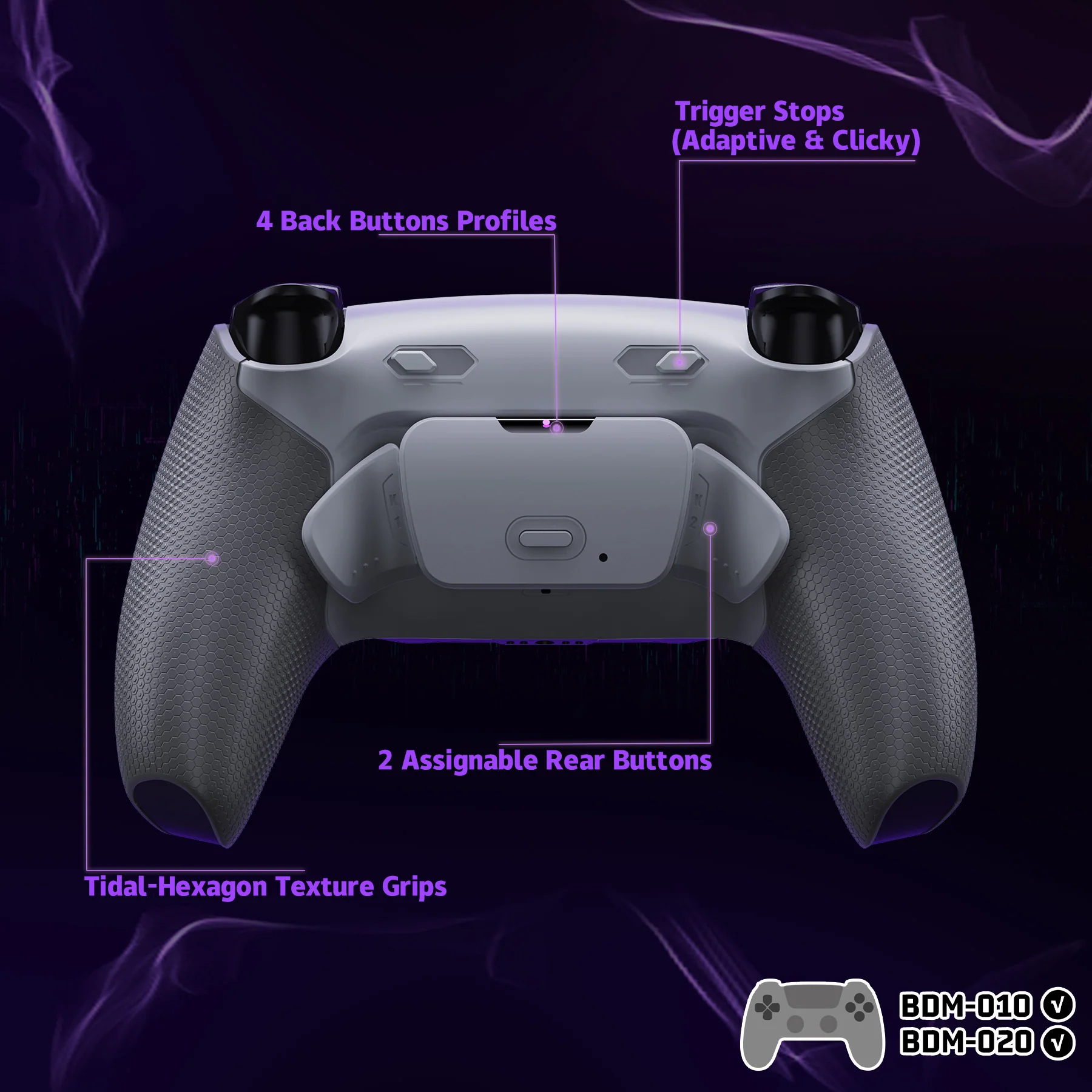 eXtremeRate RISE Plus MAX Back Paddles Kit with Clicky Trigger Stops & Rubberized Grip for PS5 Controller BDM-010/020 - New Hope Gray & Classic Gray - Image 5