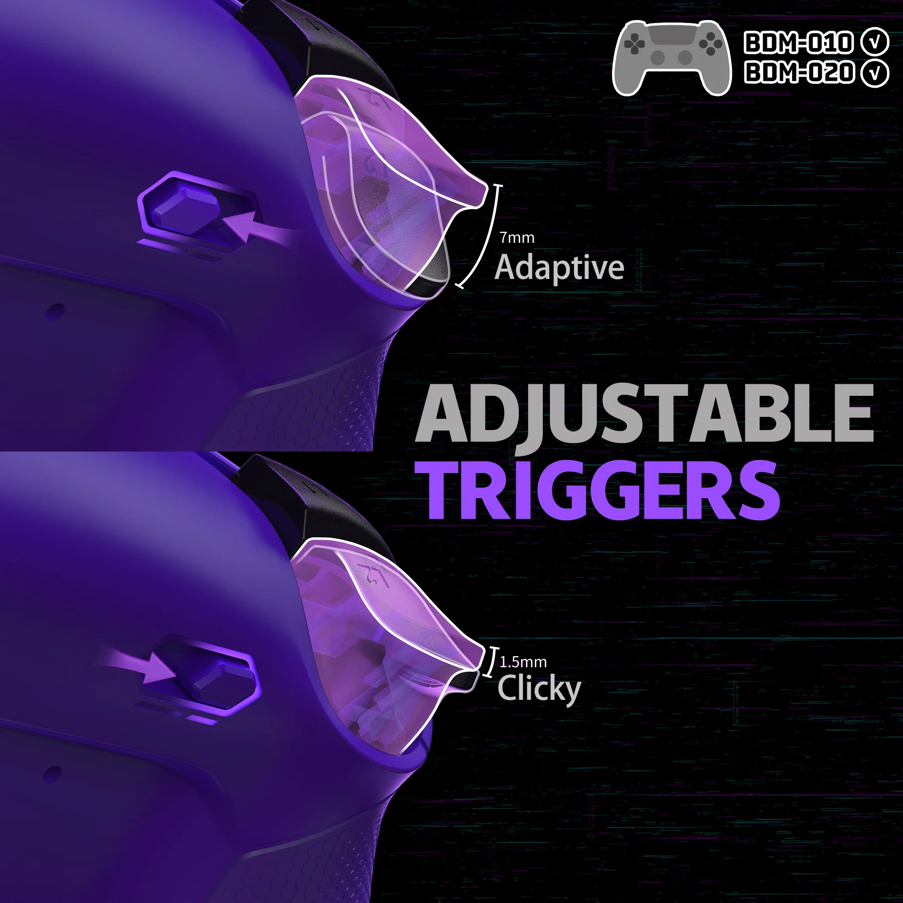 eXtremeRate RISE Plus MAX Back Paddles Kit with Clicky Trigger Stops & Rubberized Grip for PS5 Controller BDM-010/020 - Galactic Purple - Image 6