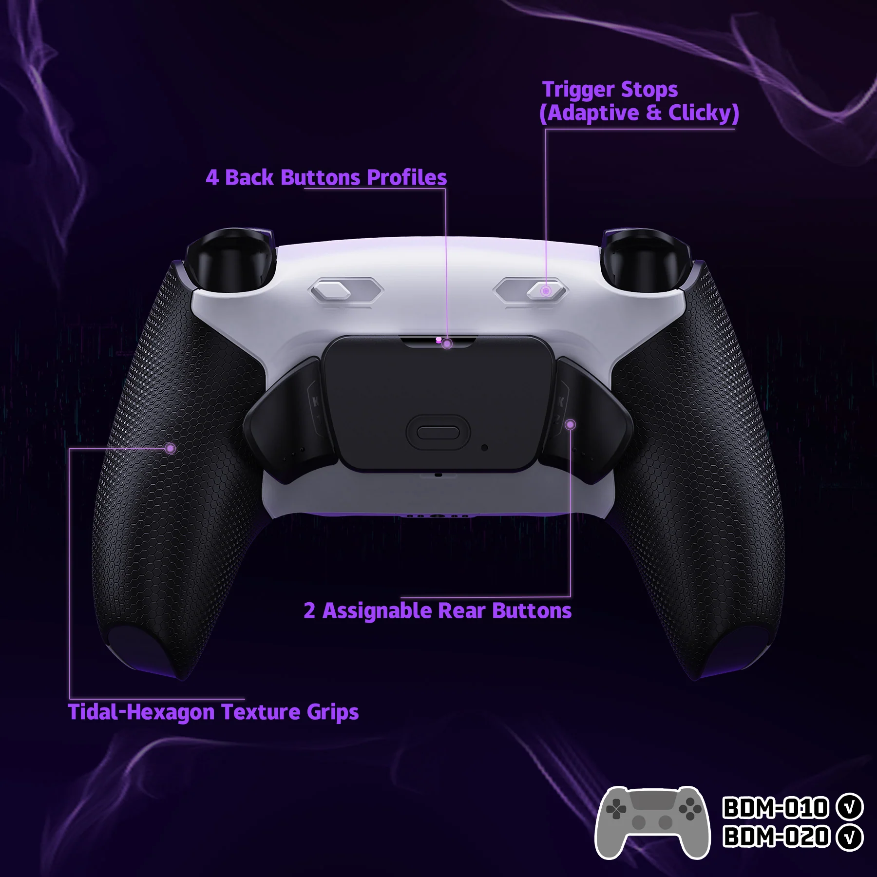 eXtremeRate RISE Plus MAX Back Paddles Kit with Clicky Trigger Stops & Rubberized Grip for PS5 Controller BDM-010/020 - White Black - Black - Image 5