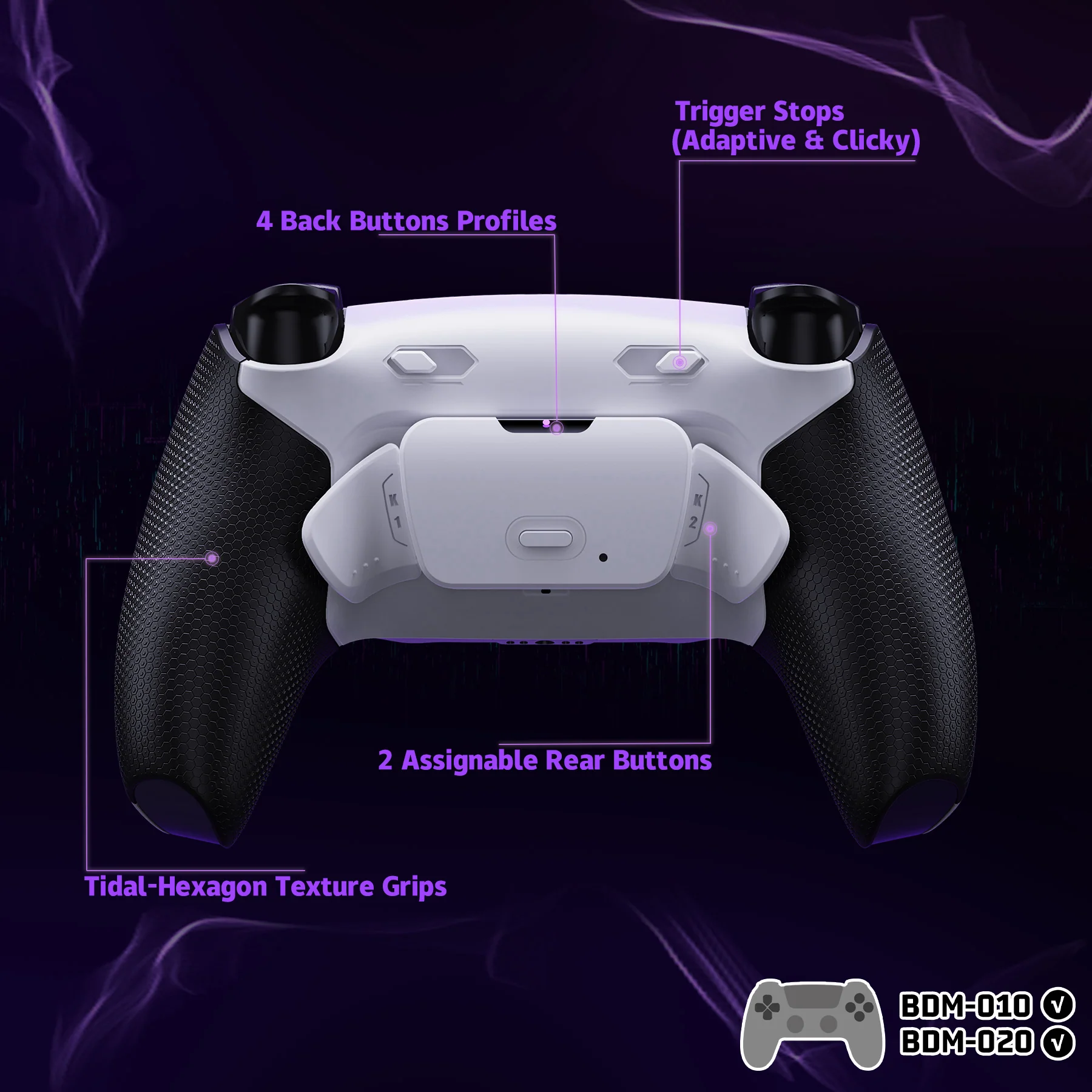 eXtremeRate RISE Plus MAX Back Paddles Kit with Clicky Trigger Stops & Rubberized Grip for PS5 Controller BDM-010/020 - White Black - White - Image 5